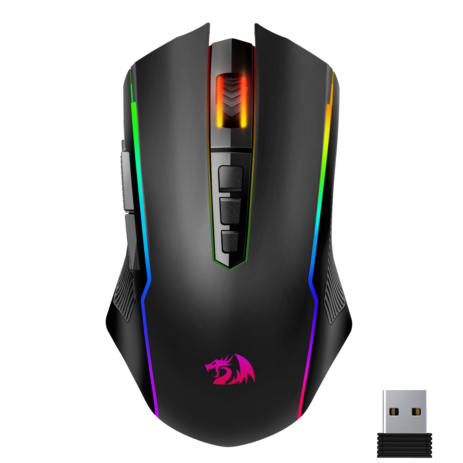 Redragon Gaming Maus Kabellose,RGB 2.4G/USB-C/Bluetooth Maus,Wiederaufladbare mit 9 Programmierbare Tasten-12000 DPI,Ergonomische Wireless Gaming Mouse für PC/Mac Gamer