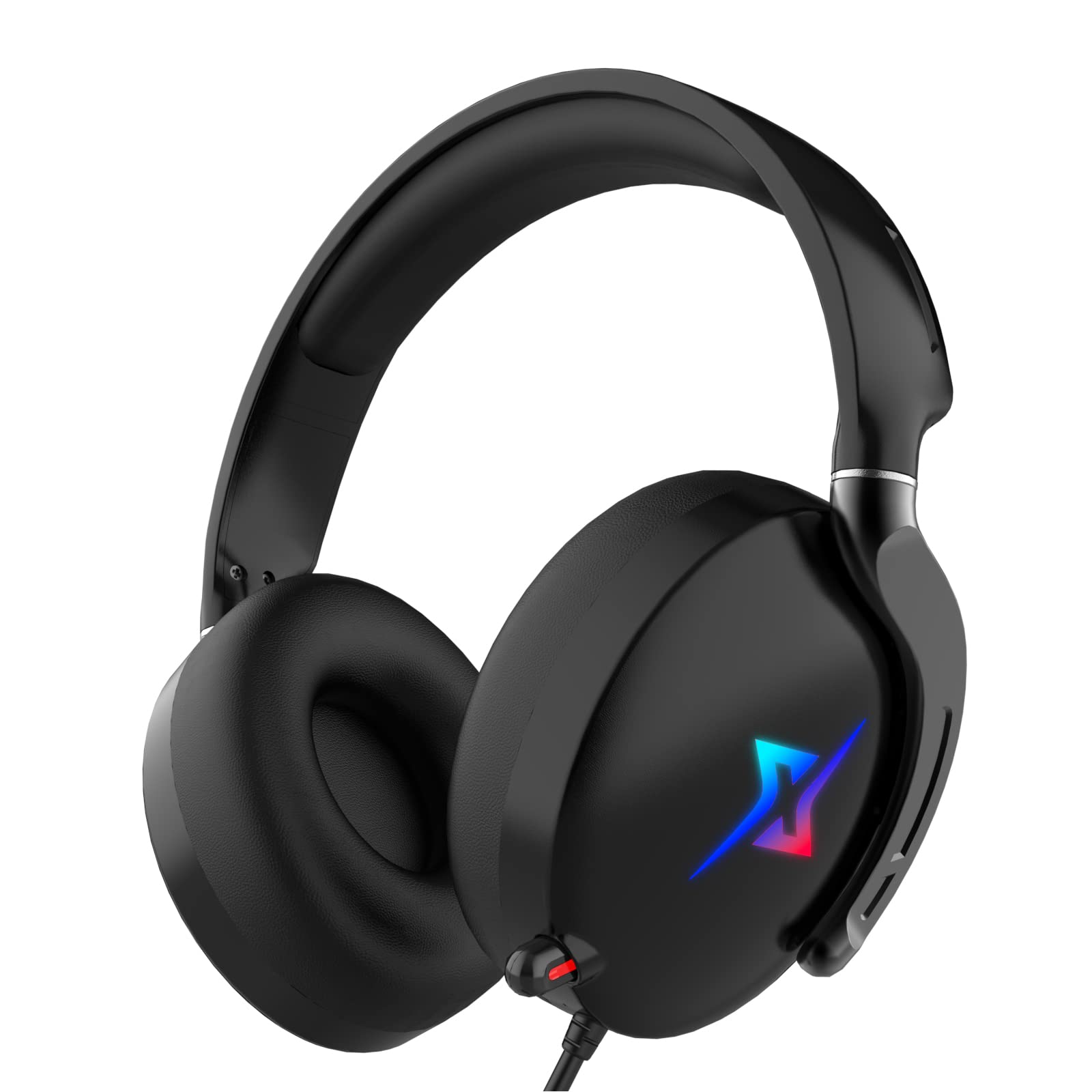 Gaming Headset für PS4 PS5 PC with 3D Surround Sound Headset mit Mikrofon Kopfhörer Noise Cancelling RGB Lichter for Gamer, 21*20*6cm, Schwarz