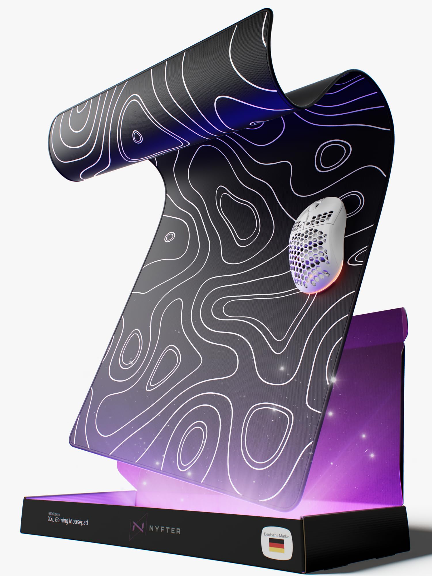 Nyfter - XXL Gaming Mauspad Black im Topography Design 900 x 500mm Premium Mousepad Size Groß vernähte Kanten langlebig mit high-end Glide und Anti-Rutsch Speed Gaming Mauspad