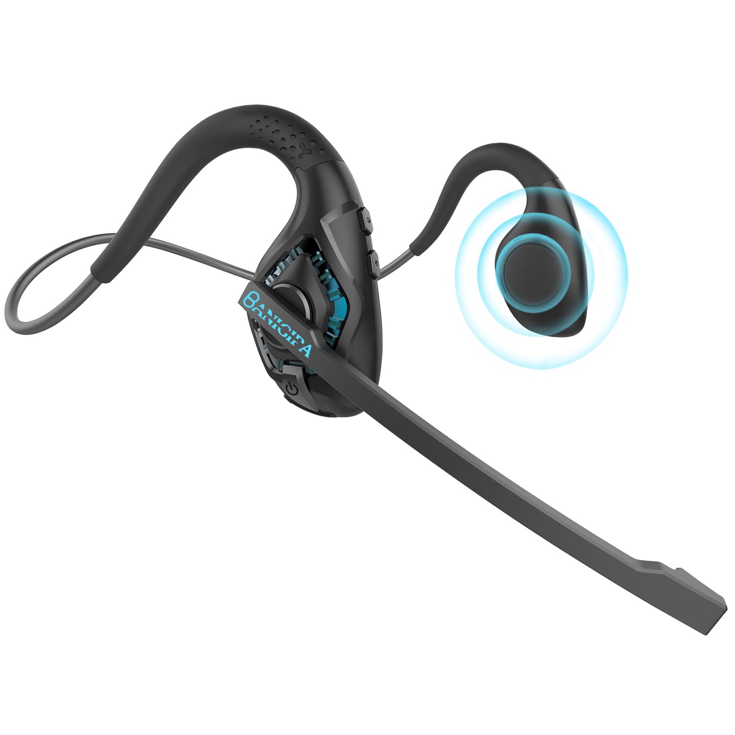 BANIGIPA Bluetooth-Headset mit Boom-Mikrofon, Open-Ear-Kopfhörer mit Geräuschunterdrückung Mikrofon, drahtloses Headset für Anrufe, leicht und bequem für Office Meeting Home Working-10 Stunden