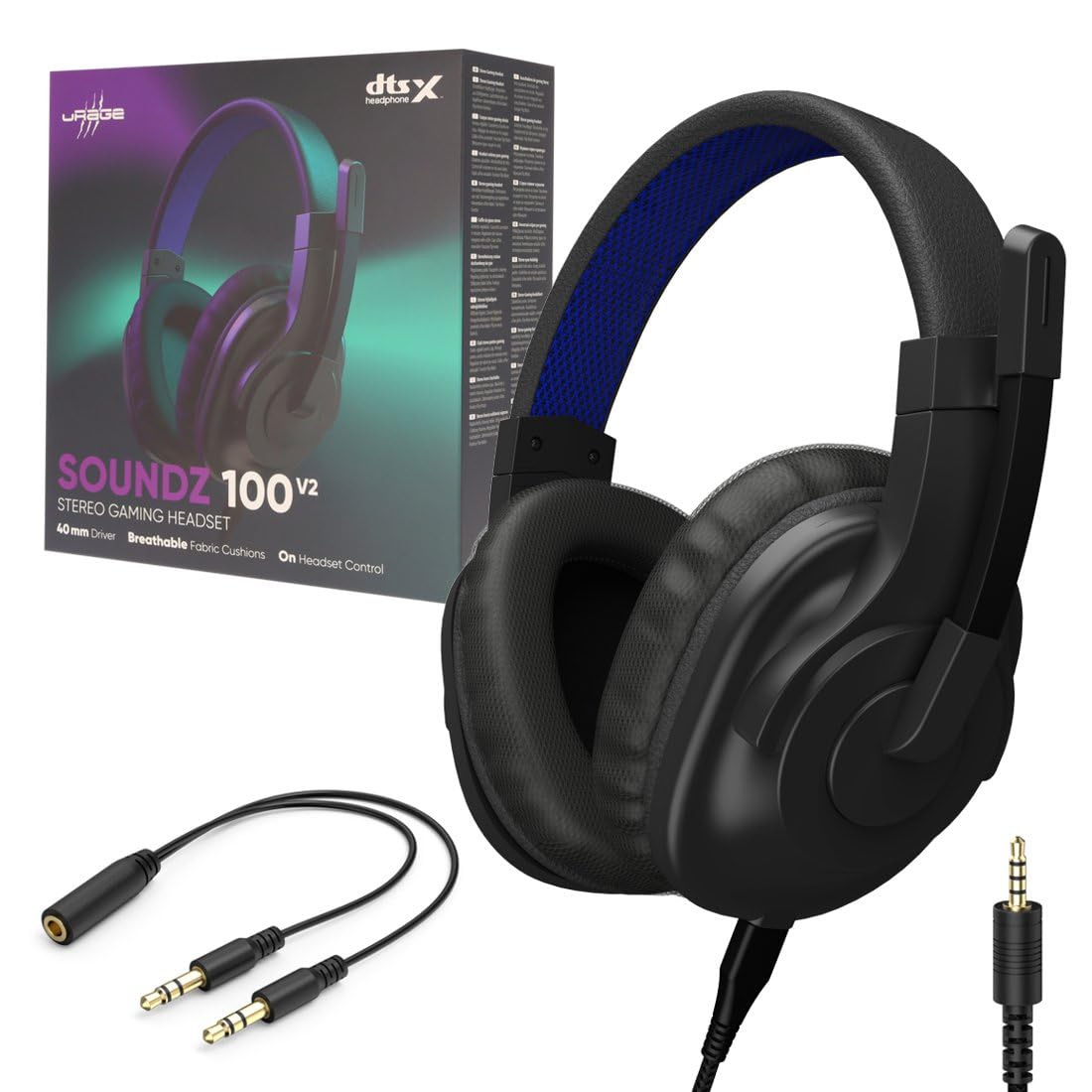 uRage Gaming-Headset SoundZ 100 V2, kabelgebundene Multi-Plattform Kopfhörer für PS4/PS5/PC/Xbox/Laptop/Smartphone, Over-Ear, in schwarz