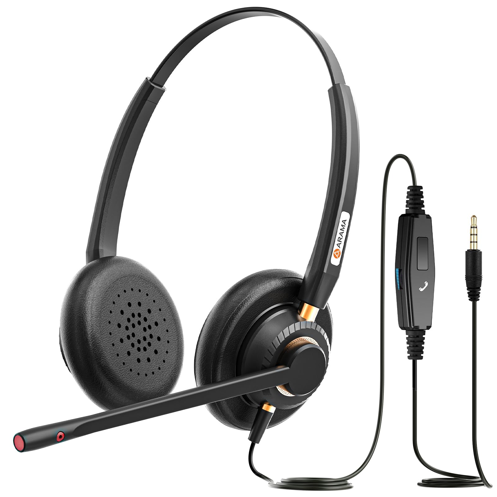 Arama Mobiles Headset mit Mikrofon, Mikrofon mit Geräuschunterdrückung und Anrufsteuerung, PC-Kopfhörer für Gaming-Softphone, Skype, Büro, Geschäft und Handy mit 3.5-mm-Klinkenstecker (802MP)