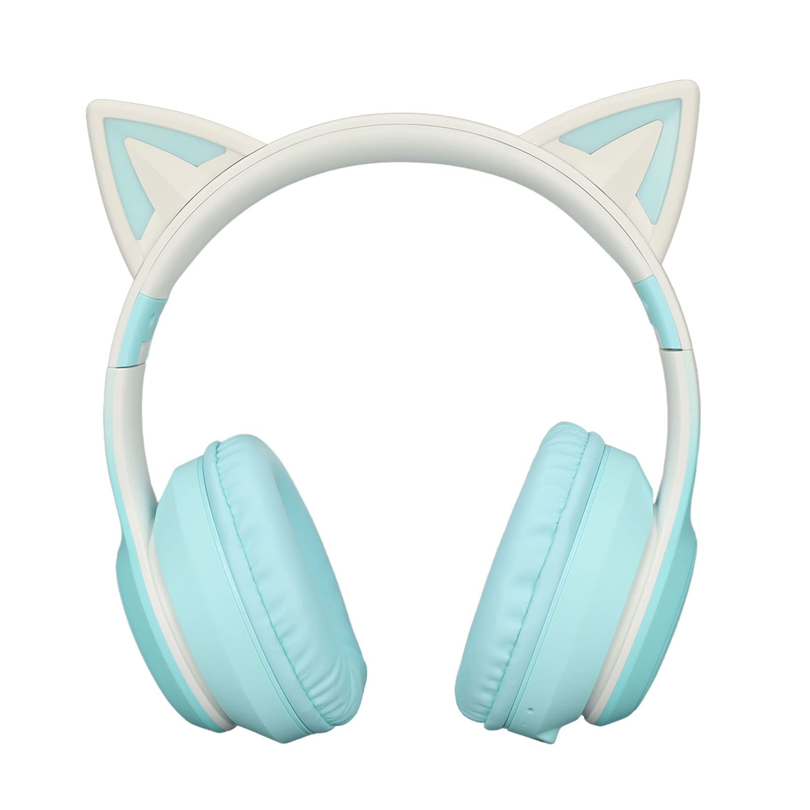 Gaming Kopfhörer mit Mikrofon, Bluetooth Katzenohr Kopfhörer, Kabelloser Kopfhörer mit 3,5mm Aux Kabel, 7 Farben LED Lichter und 4 LED Lichtmodi(Grün)