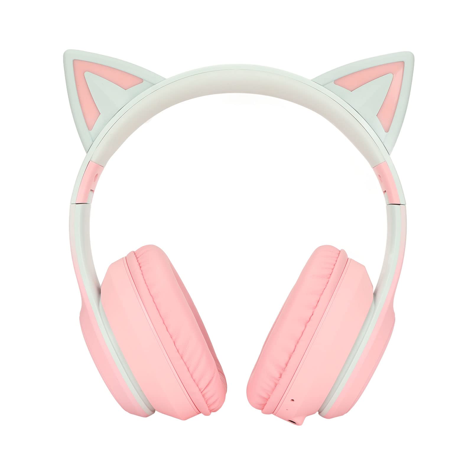 Gaming Kopfhörer mit Mikrofon, Bluetooth Katzenohr Kopfhörer, Kabelloser Kopfhörer mit 3,5mm Aux Kabel, 7 Farben LED Lichter und 4 LED Lichtmodi (Rosa)
