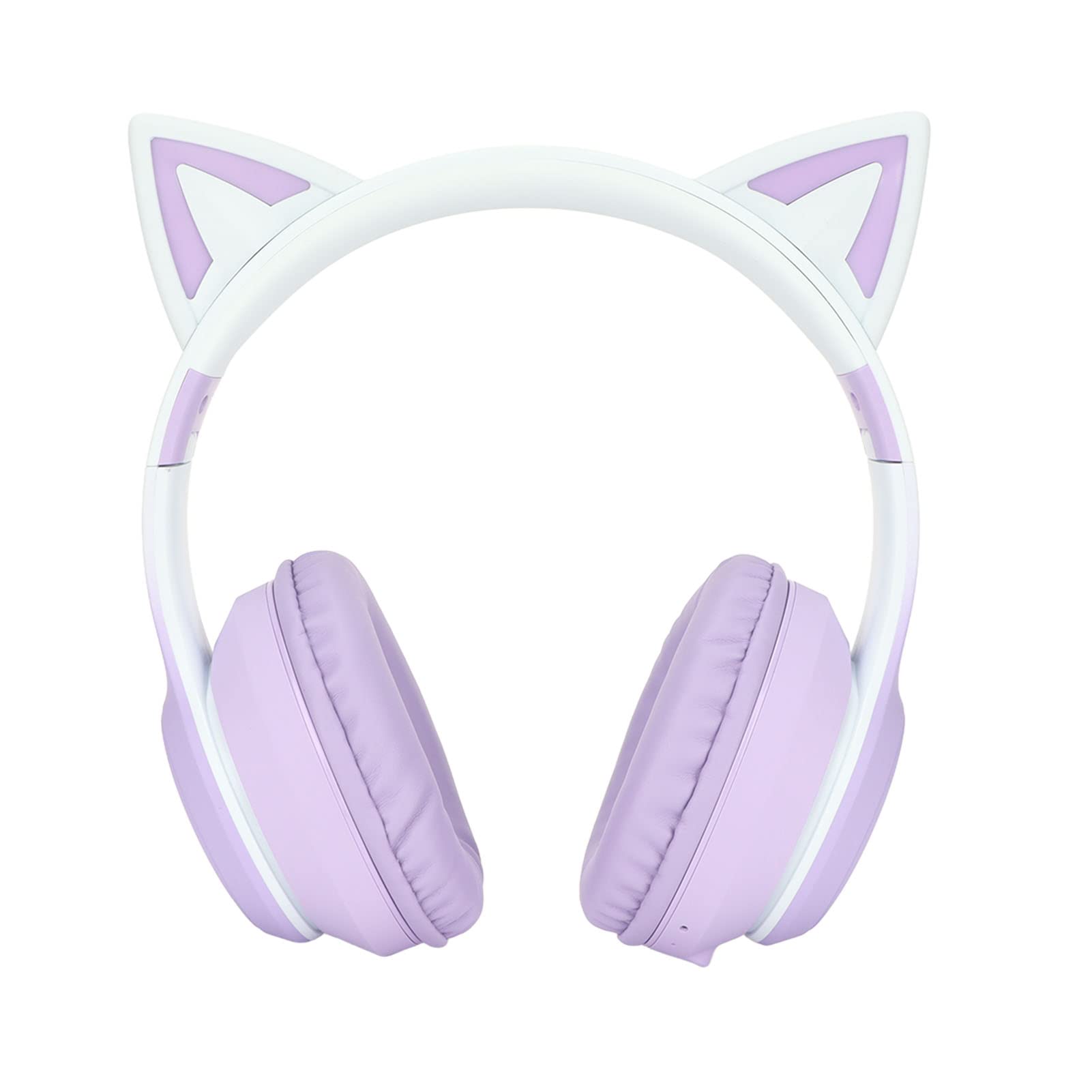 Annadue Gaming Kopfhörer mit Mikrofon, Bluetooth Katzenohr Kopfhörer, Kabelloser Kopfhörer mit 3,5mm Aux Kabel, 7 Farben LED Lichter und 4 LED Lichtmodi (Lila)