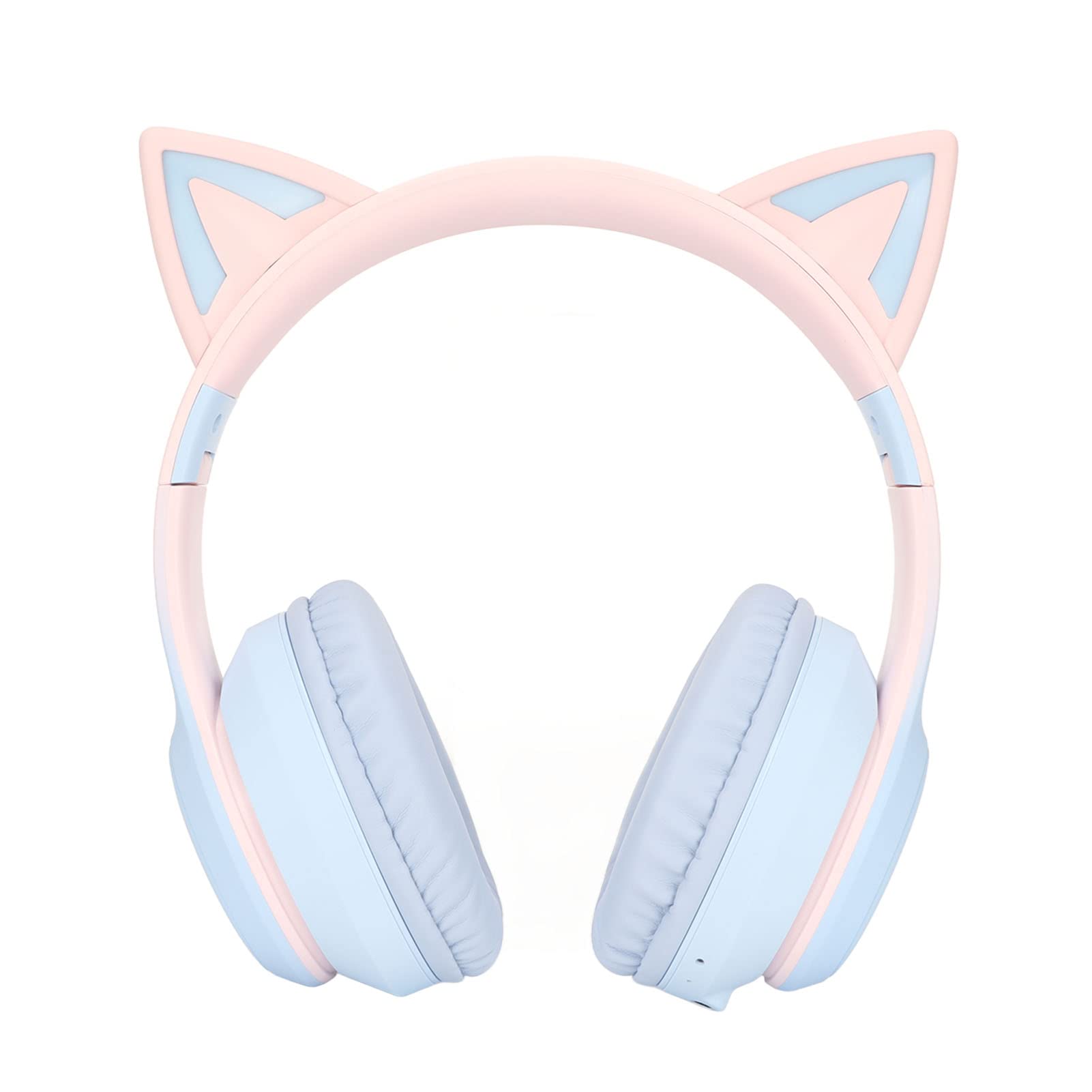 Annadue Gaming Kopfhörer mit Mikrofon, Bluetooth Katzenohr Kopfhörer Kabelloser Kopfhörer mit 3,5mm Aux Kabel, 7 Farben LED Lichter und 4 LED Lichtmodi (Blau)