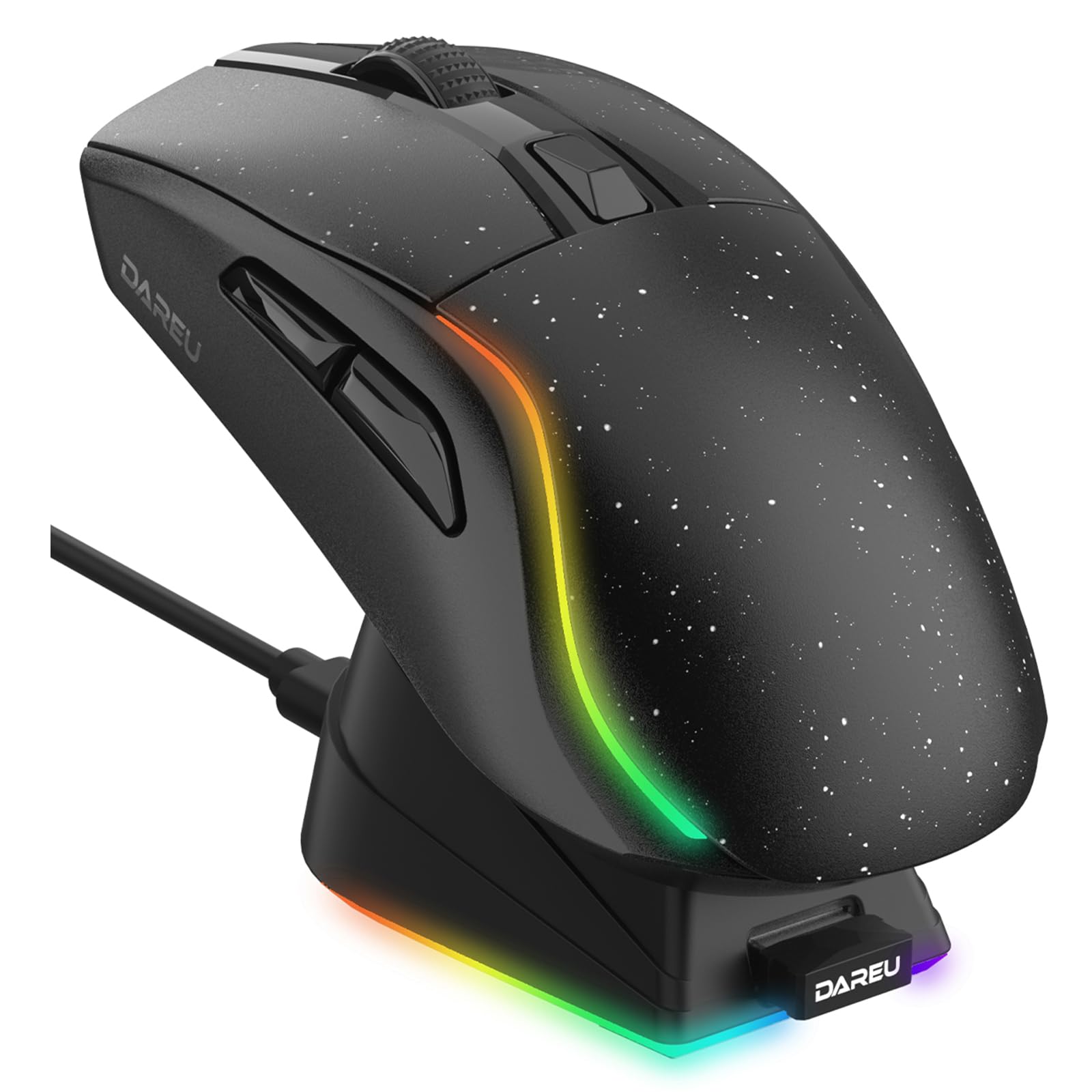 DAREU A950 Gaming Mouse mit RGB Magnetic Ladestation, 88 g Leichte, Programmierbare Tri-Mode Gamer Maus Kabellos, bis zu 12K DPI, 1000Hz, 120 Stunden Spielzeit mit RGB Beleuchtung für PC, Mac