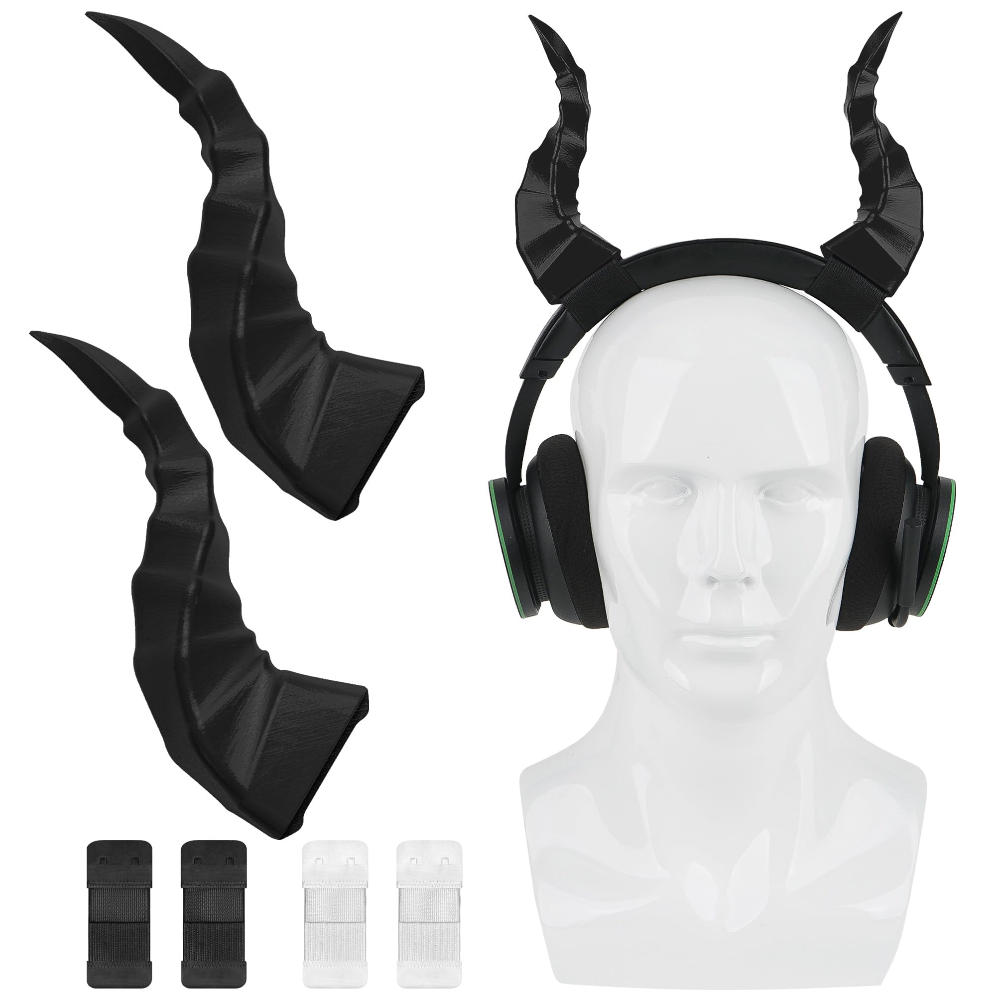 GEEKRIA 3D Dämonenhörner für Kopfhörer, Teufelshörner Kopfhörer Zubehör mit Haken und Schlaufe, Cosplay Ohren Teufel Befestigung für Gamer und Streamer