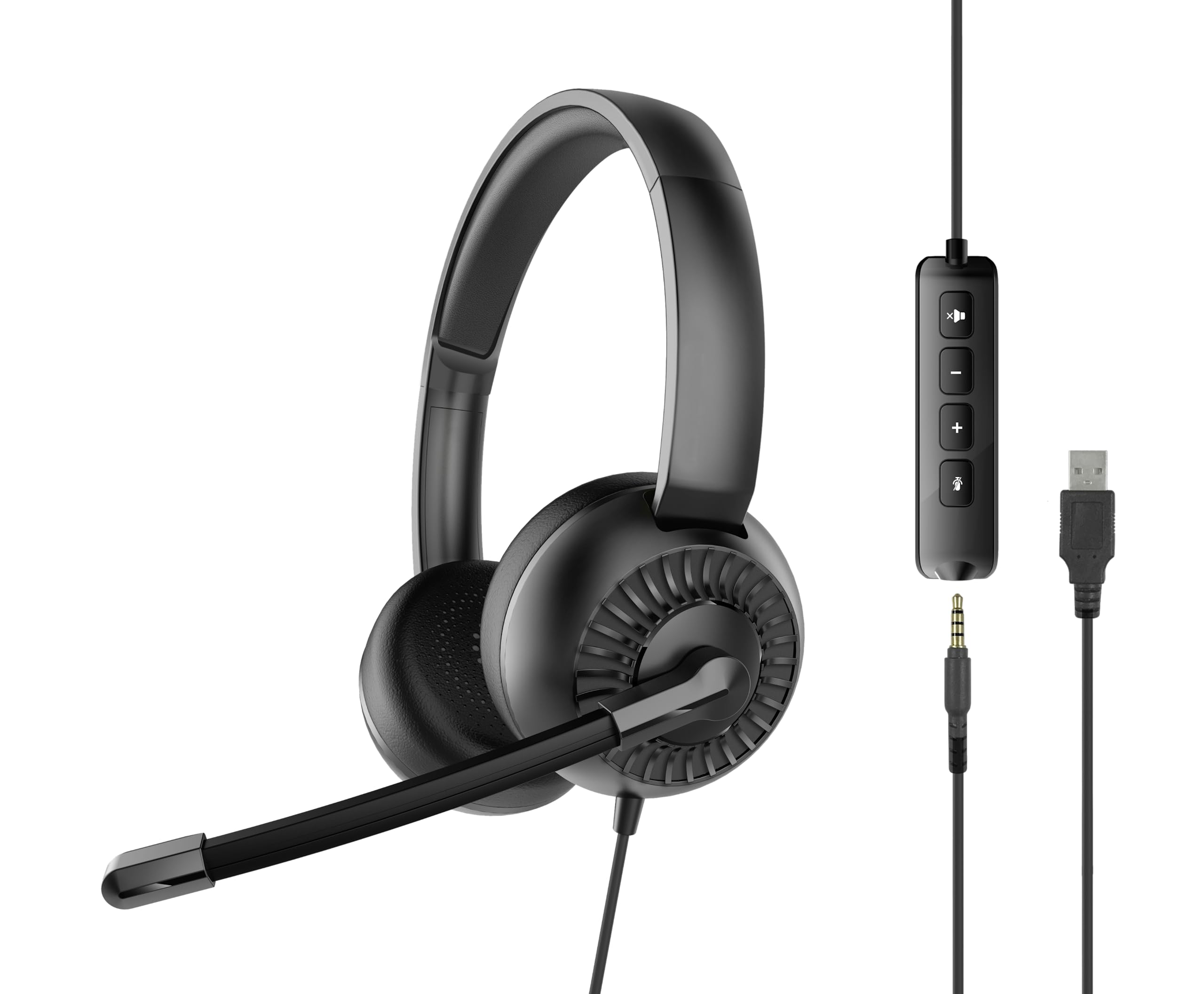 Speedlink METIS Stereo USB Headset PC – leichtes Headset mit Mikrofon und Kabelfernbedienung, kabelgebunden USB-A und 3,5 mm-Klinkenstecker, Kopfhörer mit Kabel, Aufbewahrungstasche, schwarz