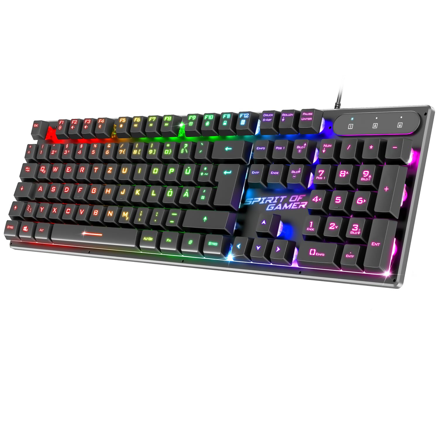 SPIRIT OF GAMER x PRO K1 | Kabelgebundene Semi Mechanische Gaming Tastatur PC | Layout QWERTZ Deutsch | 26 Anti-Ghosting Tasten | 3 RGB Hintergrundbeleuchtungsmodi | Slim USB Gaming Keyboard