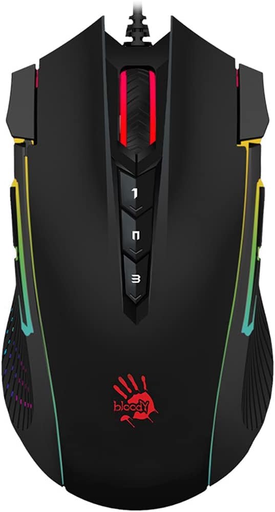 A4Tech Bloody J90S Gaming-Maus - 4 Kerne aktiviert - anpassbare RGB - 8000 CPI / 150IPS - 6 Scharfschützenmodi - 2 zusätzliche Schießtasten - X/Y-Achse einstellbar - X'Glide Metallstiefel