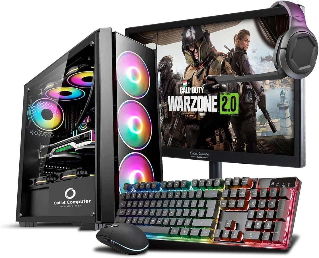 Gaming-PC, Desktop-PC, komplett, GeForce 4 GB GDDR5 – Tastatur – Maus – Kopfhörer – Windows 11 PRO – WiFi USB – HDMI (Ram: 16 GB – SSD 480 GB, Monitor 27 Zoll)