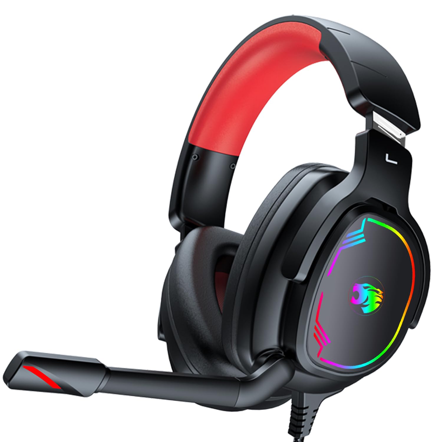 Jimonyer Gaming-Headset mit Mikrofon für PC/PS4/PS5/Xbox/Nintendo Switch, Stereo-Surround-Sound, Gaming-Kopfhörer, Xbox One Headset mit Geräuschunterdrückung, flexibles Mikrofon, RGB-Licht (Rot)