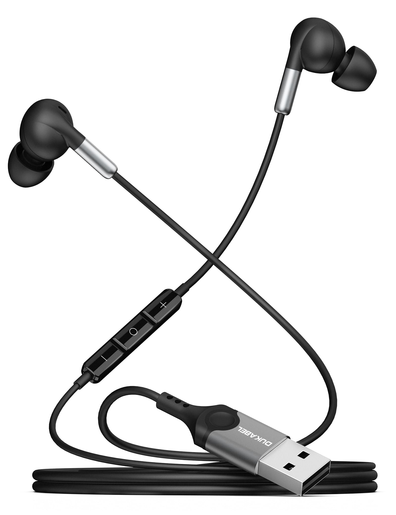 DuKabel USB In Ear Kopfhörer für PS5 PS4, USB PC Headset mit Mikrofon und In-line Steuerung Kabelgebunder Ohrhörer für PC Laptop - Schwarz