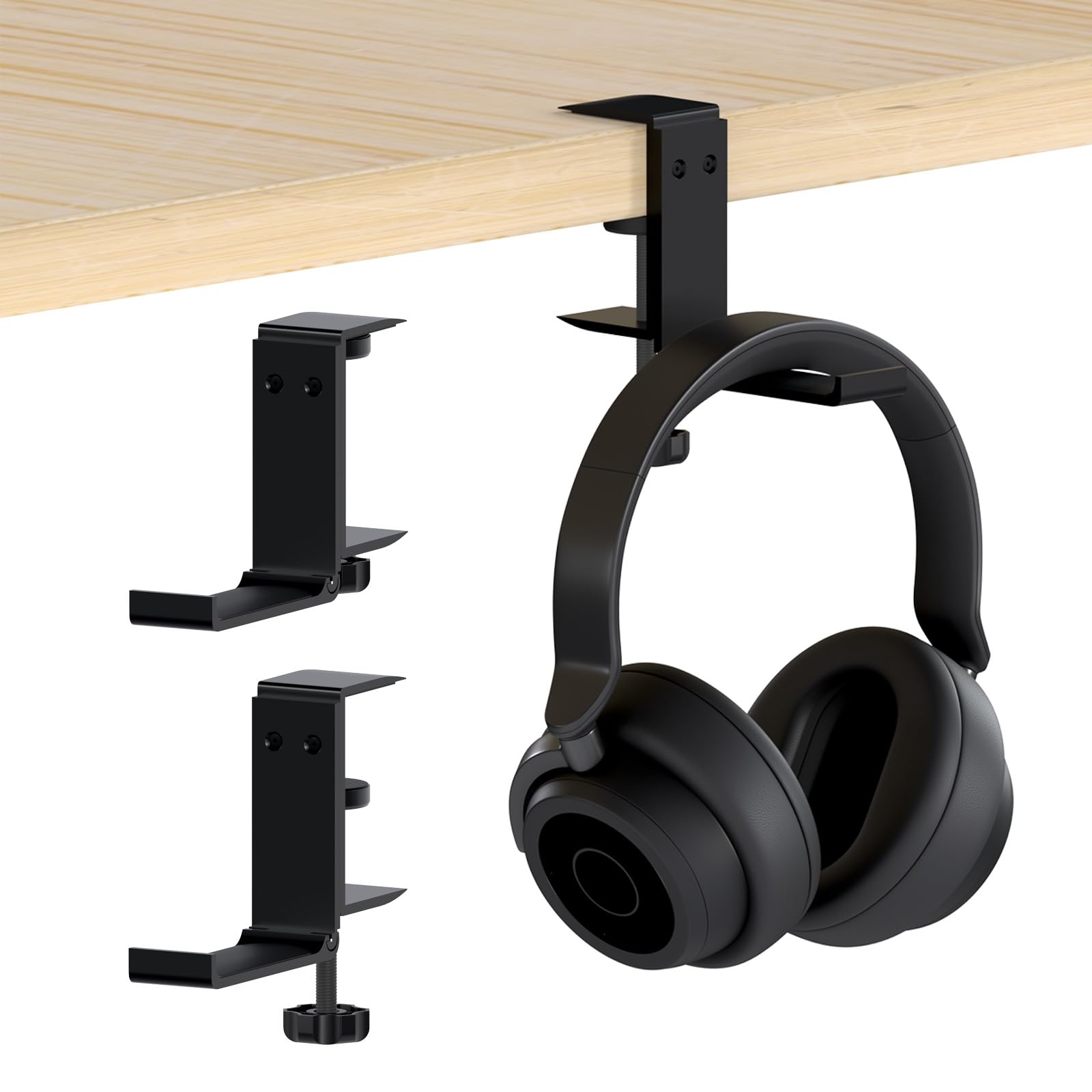 Headset Halterung, Faltbare Kopfhörer Ständer by MMOBIEL, Kopfhörer Halter Haken Schreibtisch - Verstellbare Klemme, Universal Passend & Platz Sparend - Gaming-Headset-Ständer Haken, Schwarz Aluminium