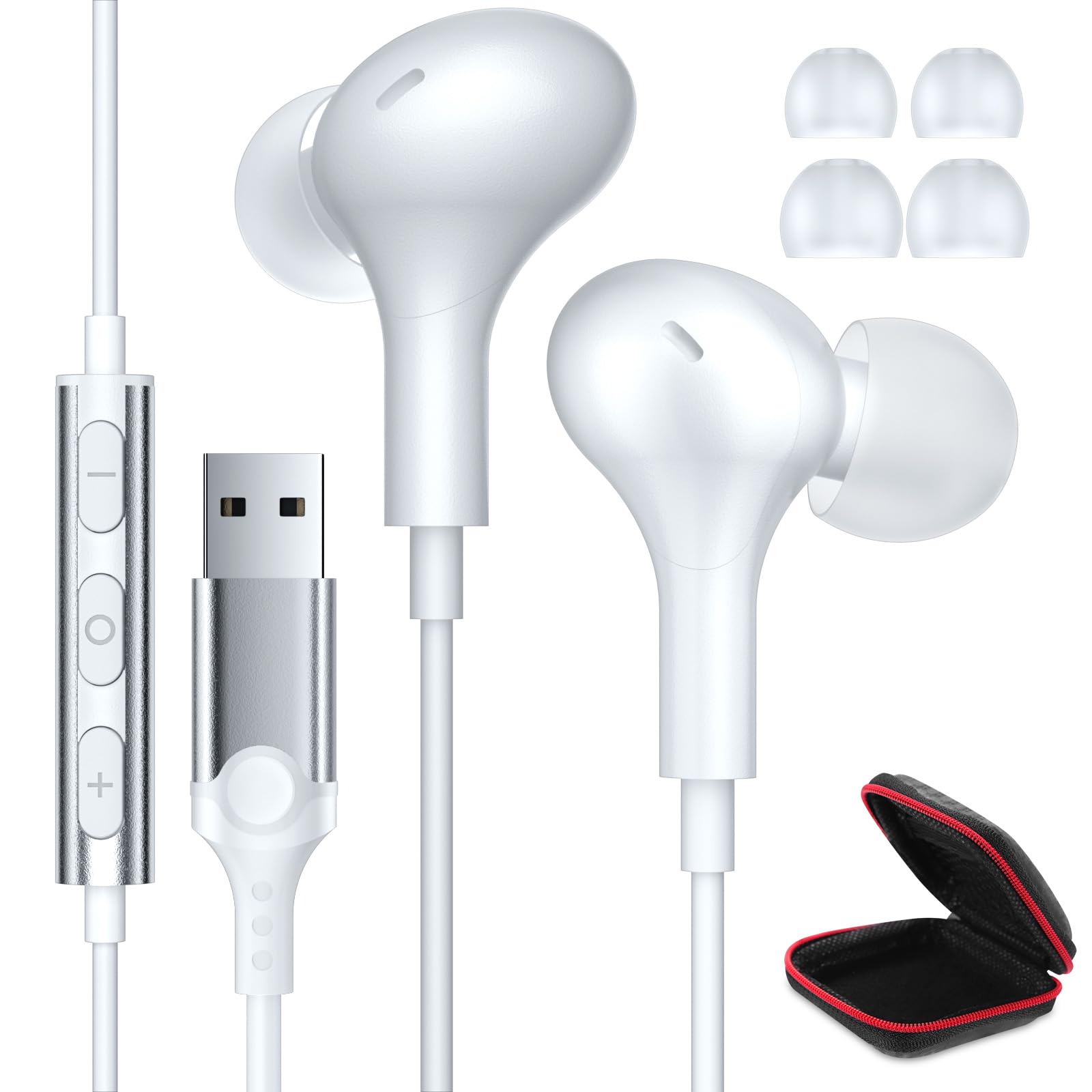 PC Kopfhörer mit Mikrofon, leichte USB Headset für Laptop Geräuschunterdrückung Gaming-Kopfhörer mit Audio-Steuerung Stummschaltung, USB A Headset Mit Kabel für Büro Live-Übertragung PS 4 5 Spiele