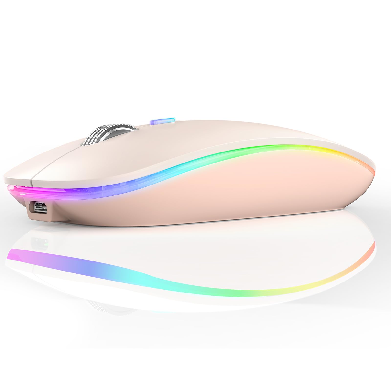 Uiosmuph Bluetooth Maus Kabellose, LED Funkmaus wiederaufladbar Leise Wireless Mouse 2.4GHz Kabellos Optische Maus mit USB-Nano-Empfänger für PC/Tablet/Laptop Computer(Pink)