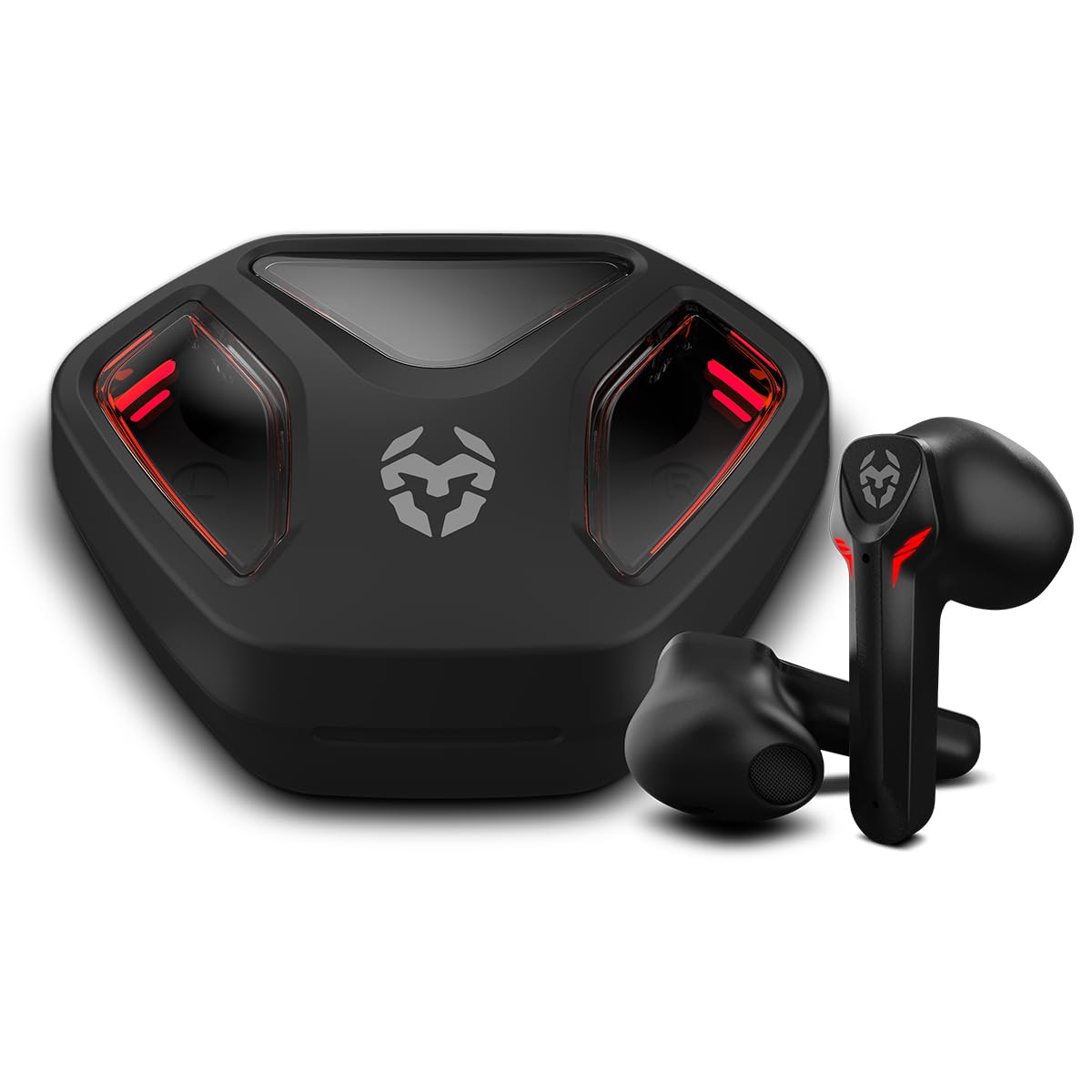 KROM KALL - In-Ear-Gaming-Stereo-Headset, integriertes Mikrofon, Bluetooth 5.3 Zero Latency, Push-to-Talk, ergonomisches Design, 12 Stunden Akkulaufzeit, Ladeetui, USB Typ-C Kabel inklusive, Schwarz