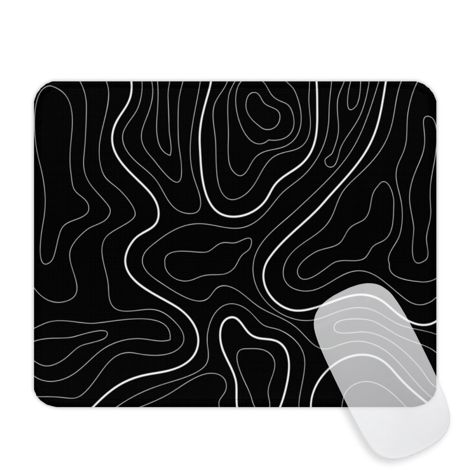 Schwarzes topografisches Karten-Mauspad, quadratisches Mauspad für Schreibtisch, minimalistisches Gaming-Mauspad mit rutschfester Unterseite, Computer-Laptop-Mauspads für kabellose Maus, Heimbüro,