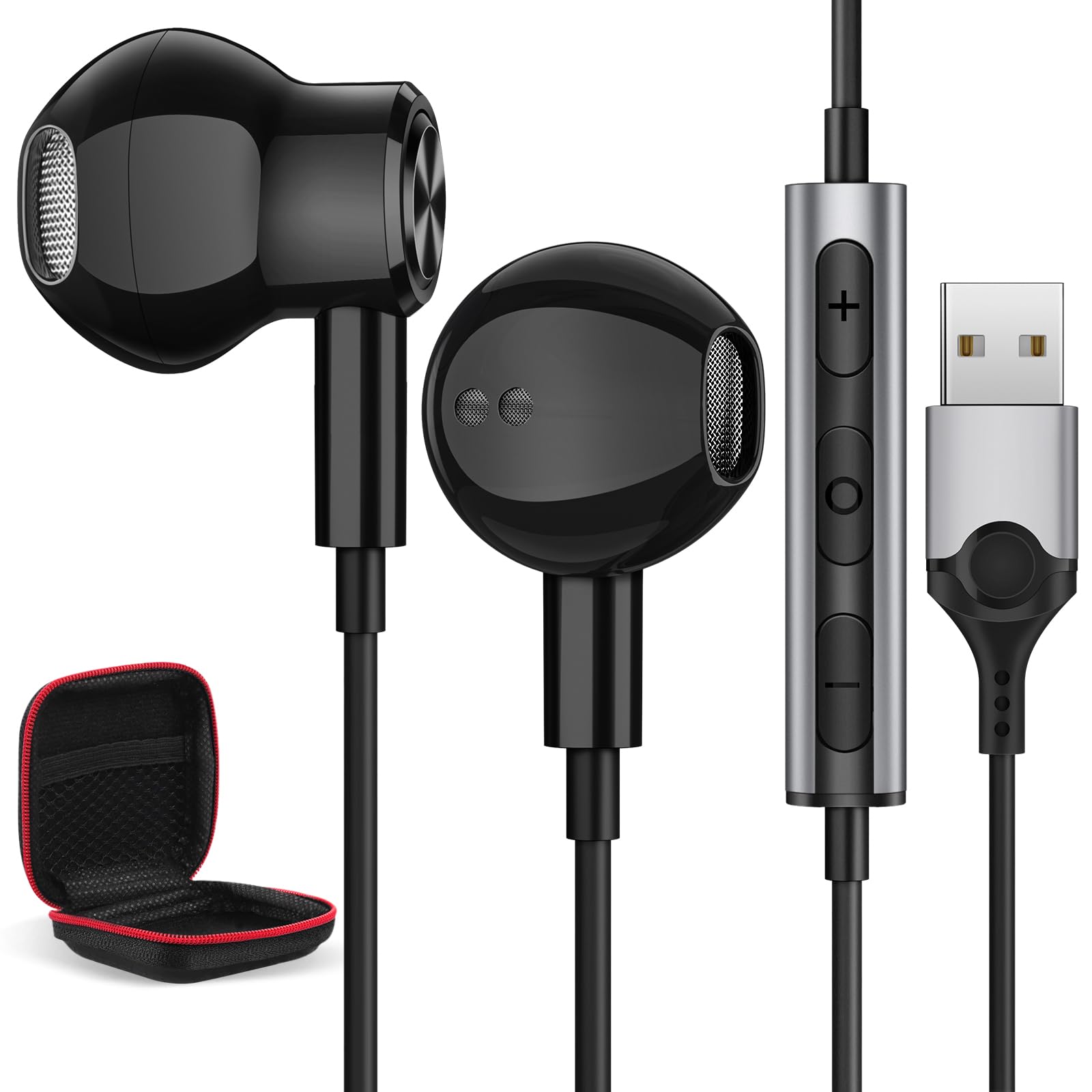 USB In Ear PC Headset mit Kabel 2.3M für PS 4 5,Magnetisch USB Headset in Ear USB Kopfhörer Computer Headset mit Lautstärkeregler Gaming Headset mit Mikrofon für PC Laptop Desktop Skype Office Live