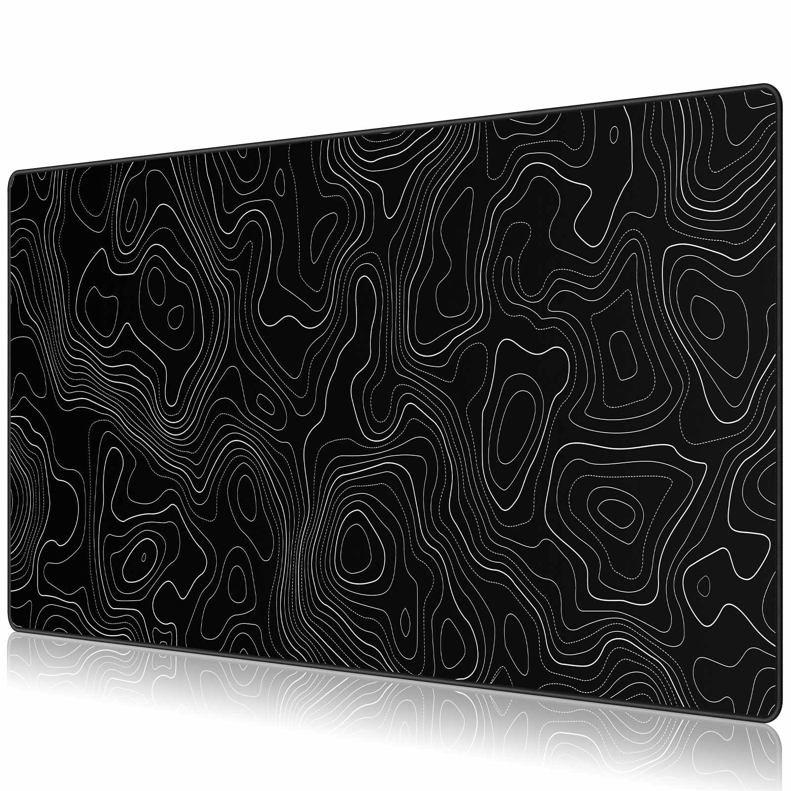 JIALONG Schwarz Topographisches XXL Gaming Mauspad 90x40cm - Premium Schreibtischunterlage mit Landkarten-Design, rutschfest & Stitching - Für Gamer und Büro