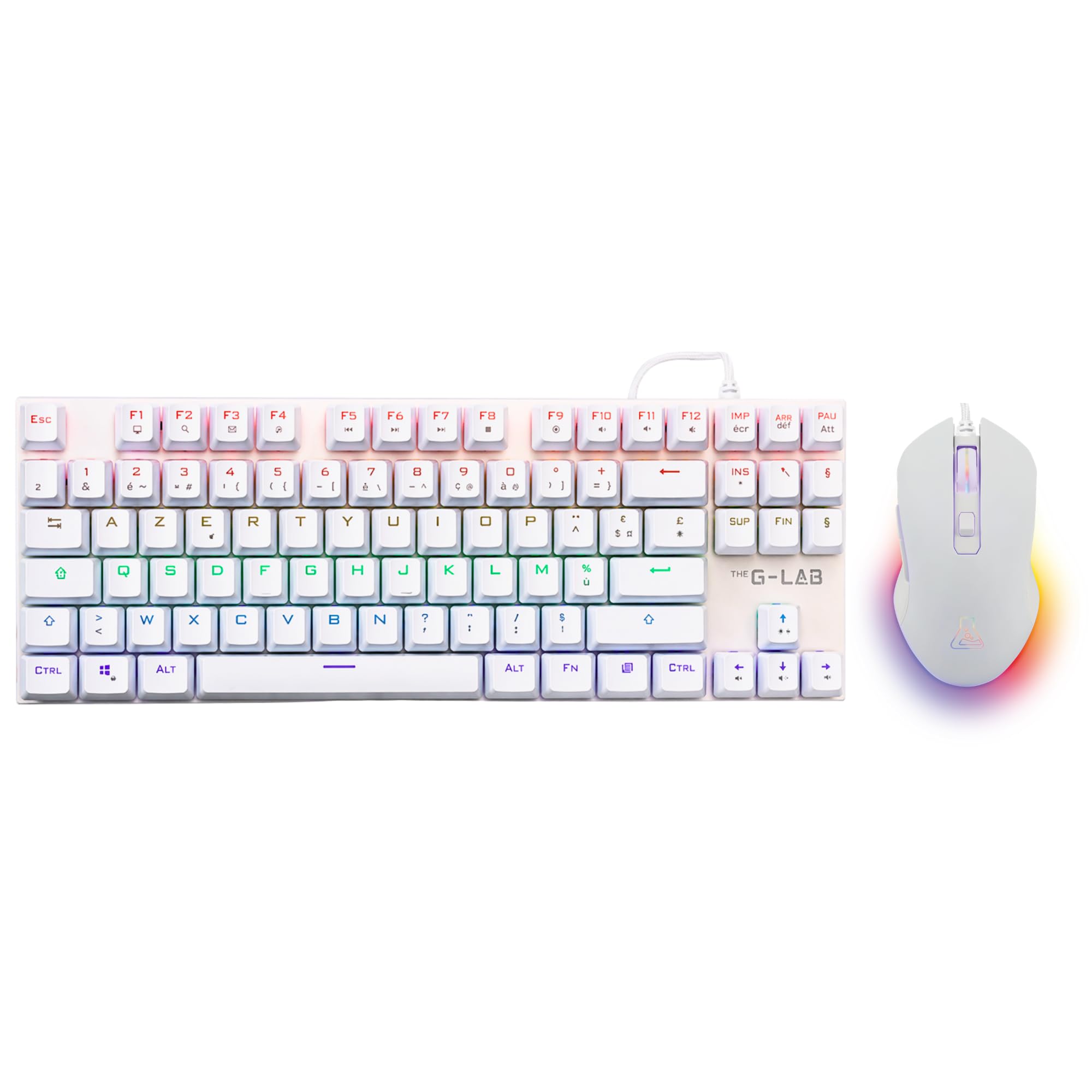 The G-Lab Combo Mercury – Set mit mechanischer Gaming-Tastatur und Maus, programmierbar, mechanisch, Tkl, RGB, Switch Red, Azerty- Gaming-Maus, RGB, 6 Tasten, 7200 DPI [Weiß]