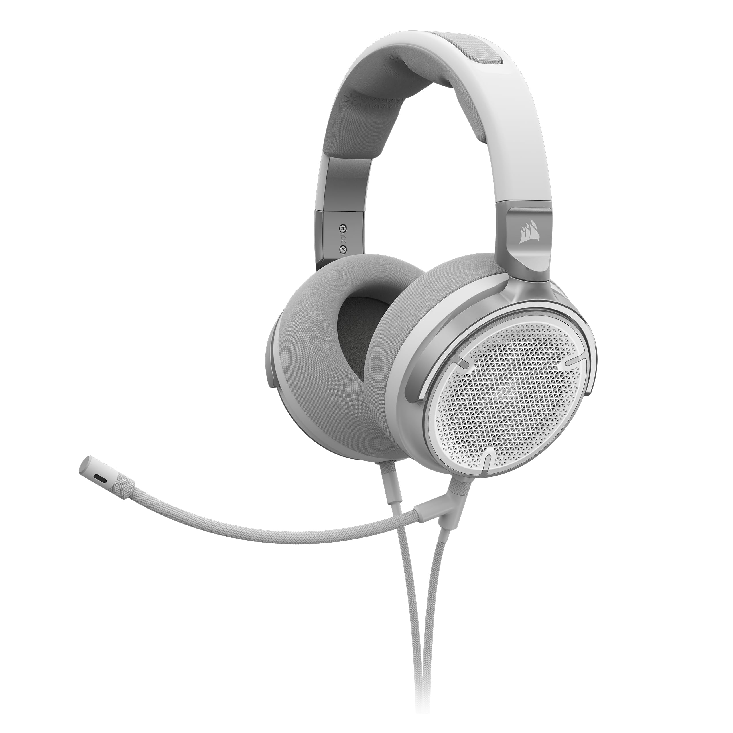 Corsair Virtuoso PRO Gaming-Headset mit offener Rückseite, abnehmbares, unidirektionales Mikrofon, 50 mm Graphen-Treiber, Frequenzgang 20 Hz - 40 kHz, Weiß