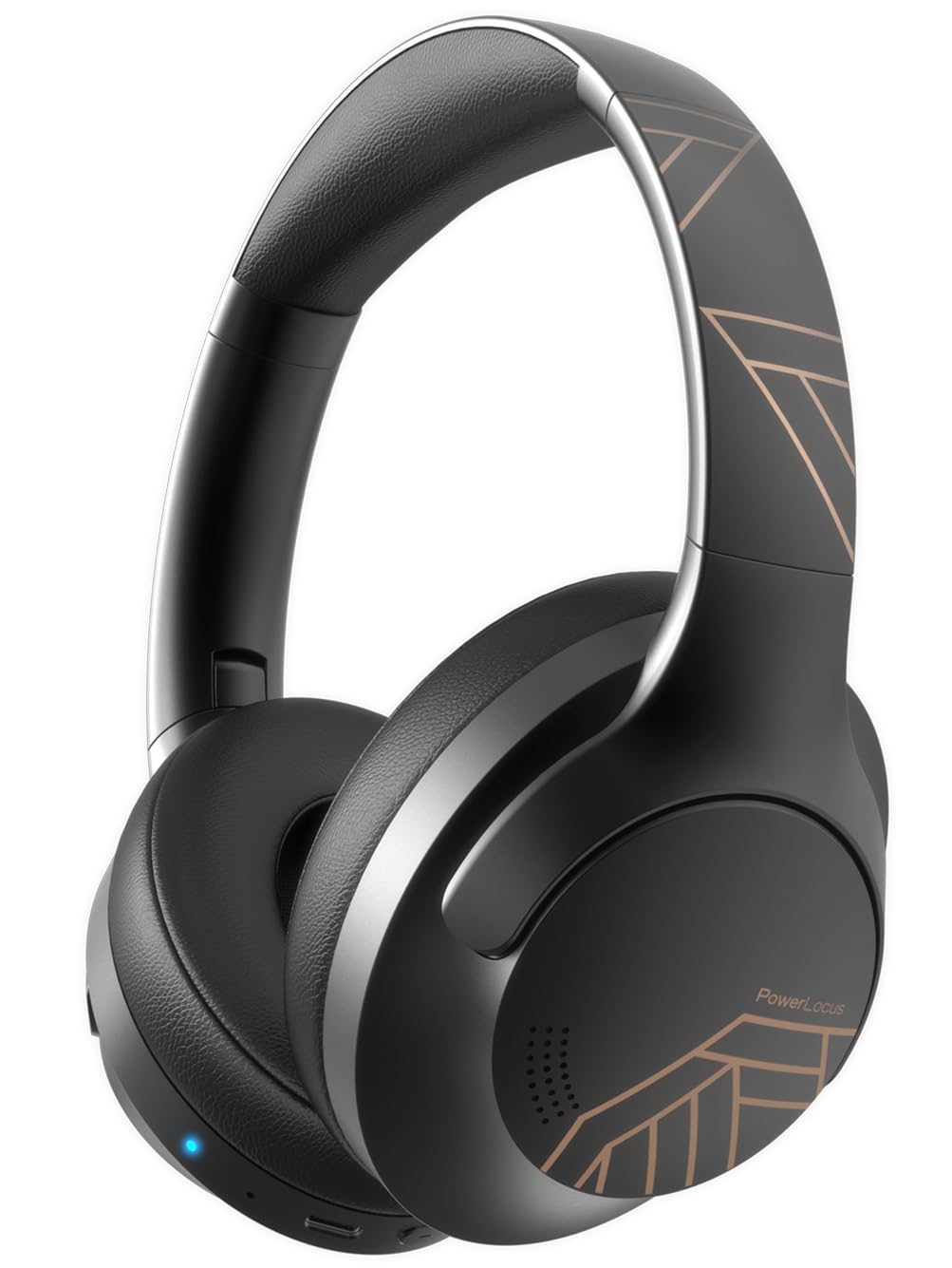 PowerLocus Bluetooth Kopfhörer Over Ear, 50 Std Spielzeit, 4 EQ-Modi, Kopfhörer Kabellos Faltbarer mit Mikrofon, HiFi-Stereo, 90 Grad Drehbar Wireless Headphones für Handy/Reise/Laptop/PC (Schwarz)