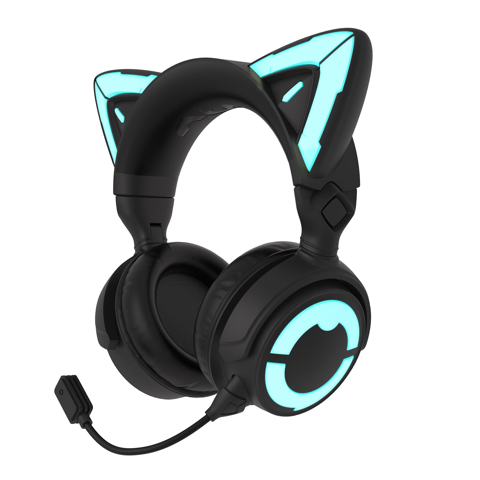 YOWU RGB-Katzenohr-Kopfhörer 4GS, verbessertes kabelloses und kabelgebundenes Gaming-Headset mit aufsteckbarem HD-Mikrofon, aktive Geräuschreduzierung (Schwarz)
