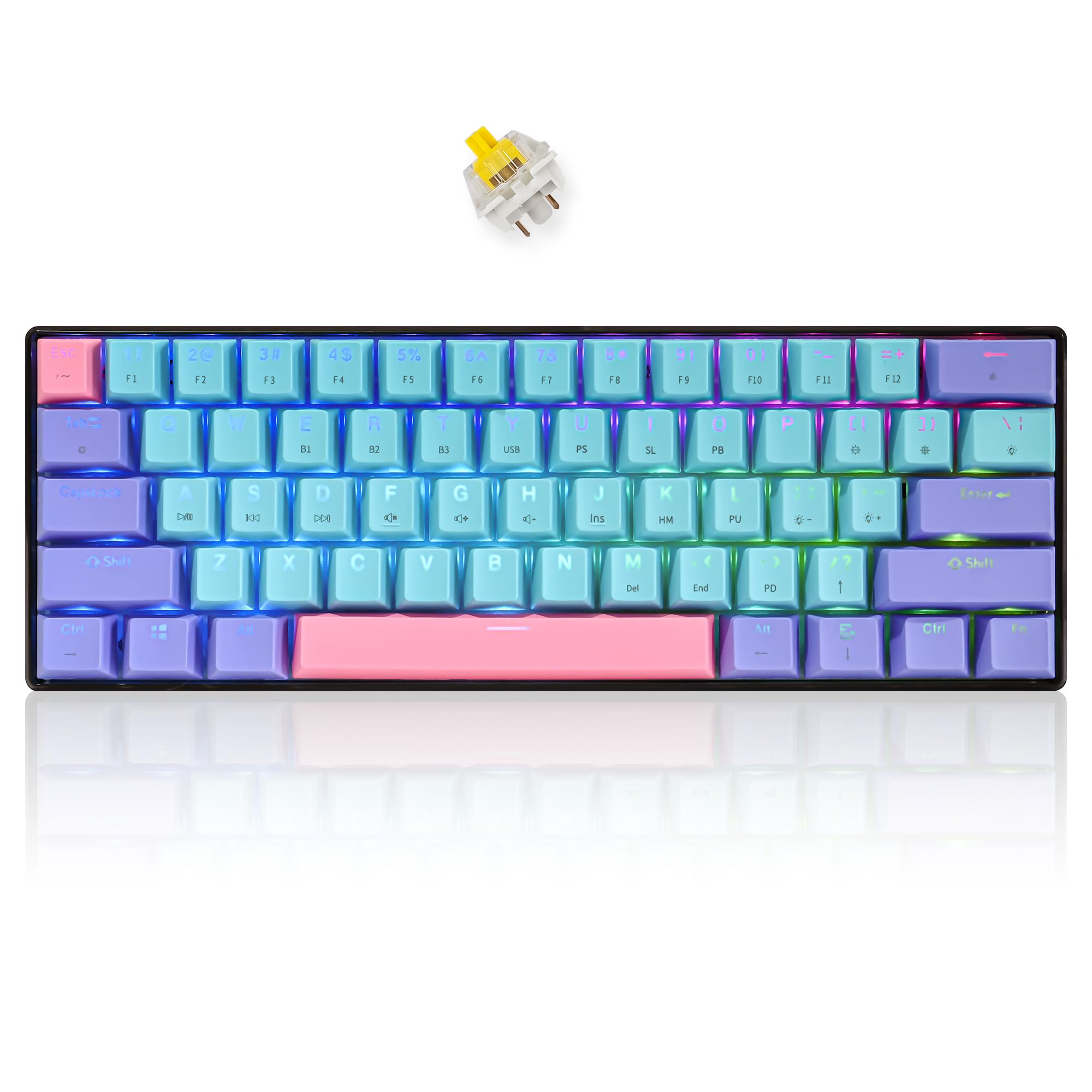 SOLIDEE 60% mechanische Gaming-Tastatur Wired/Bluetooth 5.0 Dual-Mode-Tastatur,RGB LED-Backstreuit Tastaturen,61 Tasten hot swap mit linearem Gateron Yellow Switch für Window PC(61 Joker/Yellow)