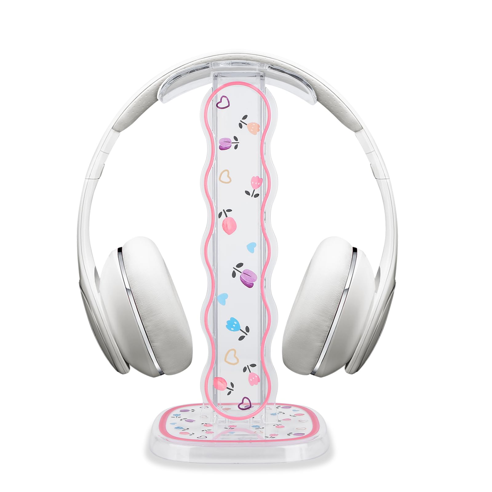 Blumen Headset Halterung für Alle Kopfhörergrößen, Abnehmbarer Tragbarer Kopfhörer-Schreibtischständer mit Tulpen Muster für Frauen, Transparent Acryl mit Solidem Sockel für AKG Gaming Headset