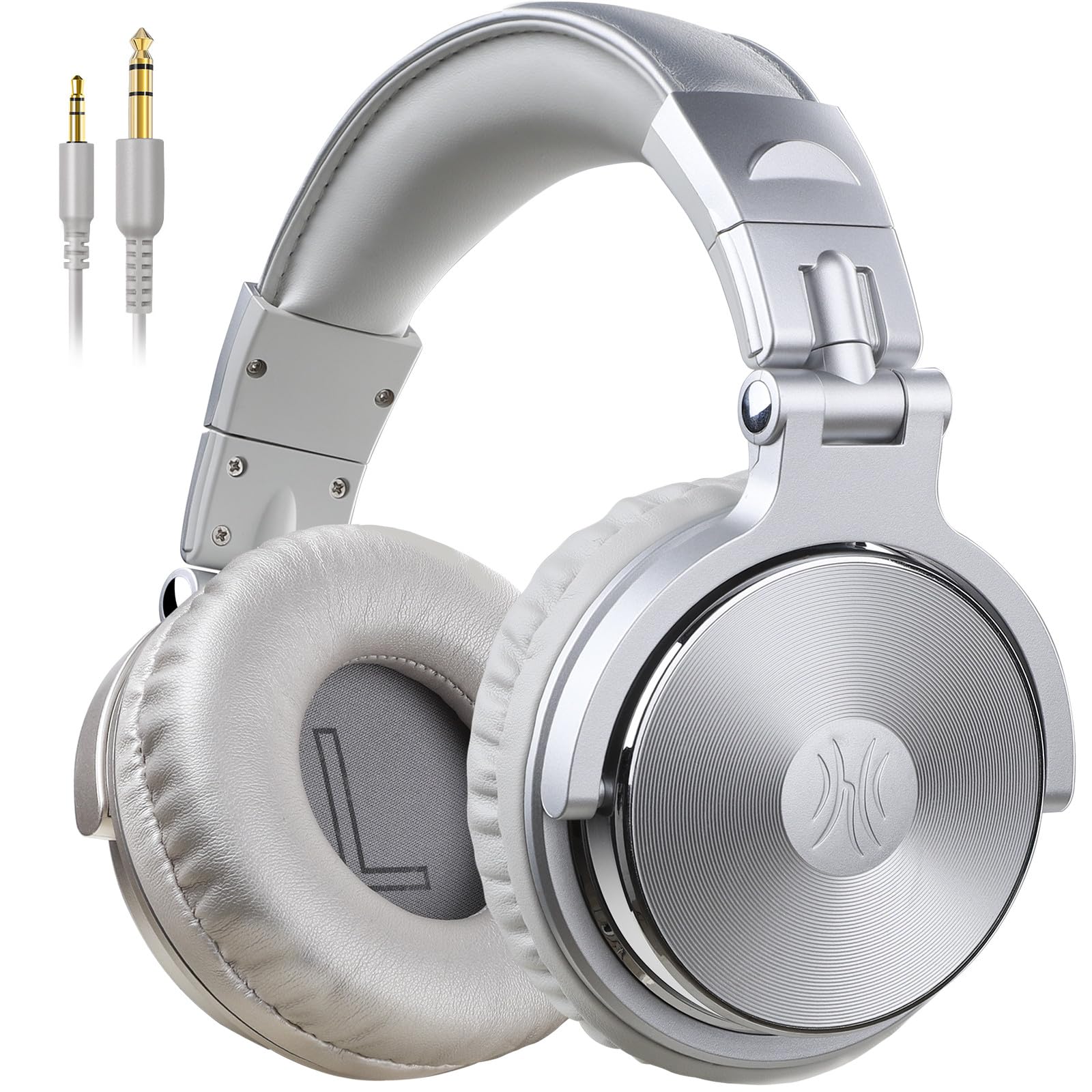 OneOdio Over Ear Kopfhörer mit Kabel, 50mm Treiber, Bassklang, 6.35 & 3.5mm Klinke, Share-Port, Geschlossene DJ Headphones für Studio, Podcast, Monitor, Handy, PC, MP3/4 (Pro-10 Silber Grau)