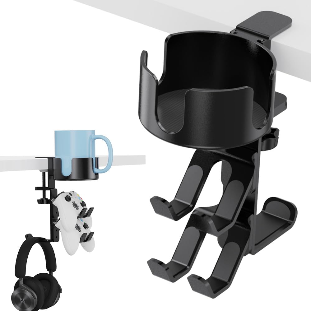 360° drehbare Game-Controller-Headset-Ständer, Schreibtischklemme – Gaming-Controller-Halter, Kopfhörer-Aufhänger mit größerem Anti-Verschütten unter dem Schreibtisch, Becherhalter-Klemme |