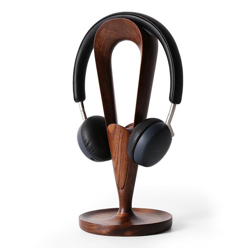 Toplionace Hochwertiger Kopfhörerständer Aus Schwarzem Walnussholz, Desktop Gaming Headset Halter Aufbewahrungshalterung mit Kabelaufwicklung Holzhandwerk