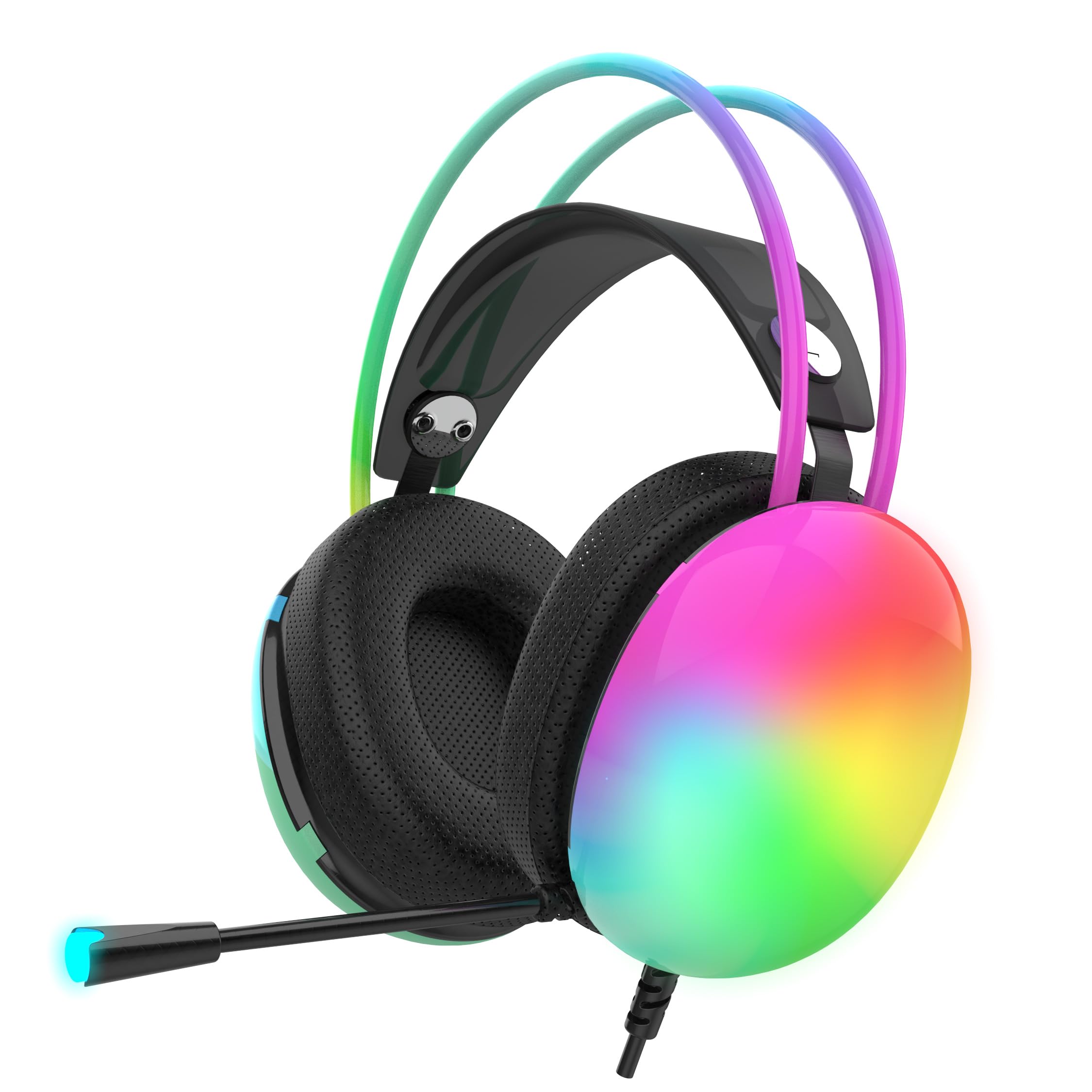 İnca IGK-X8S Gaming-Headset – 7.1 Virtueller Surround Sound, RGB-Beleuchtung, 50-mm-Treiber, USB-Kabel, Geräuschunterdrückendes Mikrofon, Lautstärkeregelung, Kompatibel mit PC/PS5, 320g Leichtgewicht