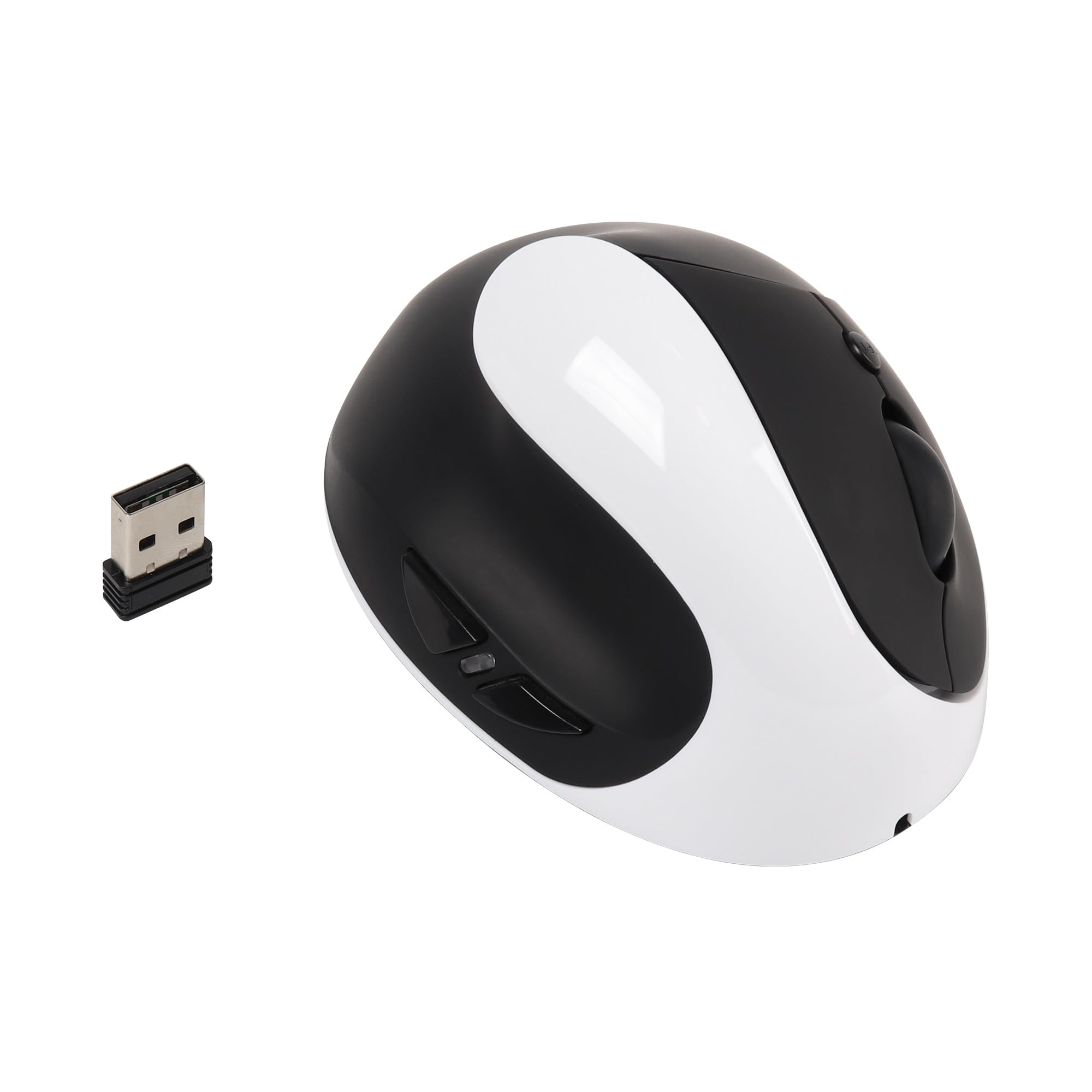 Linkshänder-Maus, Ergonomische Vertikale Wiederaufladbare Kabellose Maus, 6 Tasten, Optische und Tragbare Kabellose Büromäuse mit USB-Empfänger für Computer, Laptop (Weiß und Schwarz)