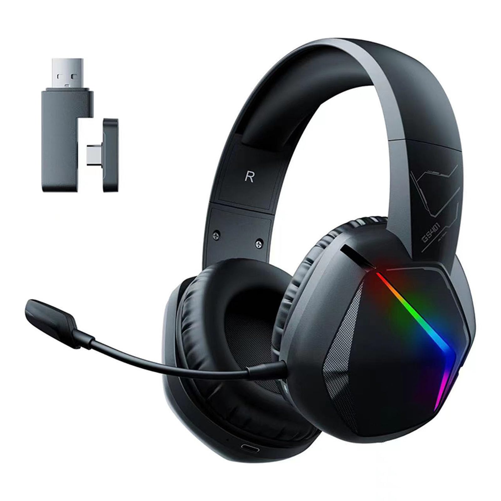 Kabelloses Gaming-Headset, Bluetooth 5.2 Gamer-Kopfhörer mit Abnehmbarem Mikrofon, RGB-Cool-Beleuchtung, für Laptop, Computer, Mobilgerät