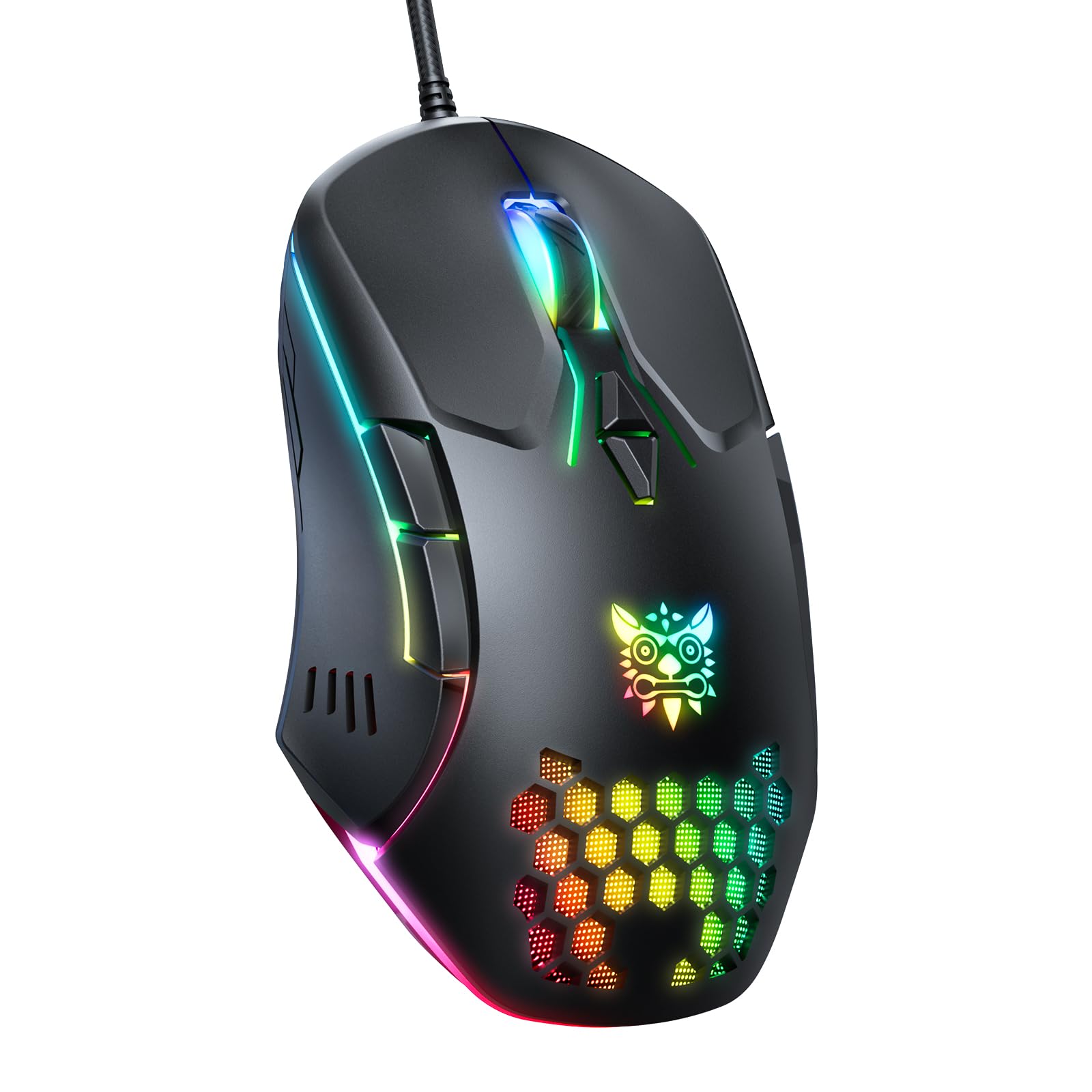 Kabelgebundene PC-Gaming-Maus: Hochpräziser Sensor, RGB-Hintergrundbeleuchtung, einstellbare DPI, 7 programmierbare Tasten, ergonomische Maus für Büro und Gaming unter Windows/Mac/Linux/Chrome OS