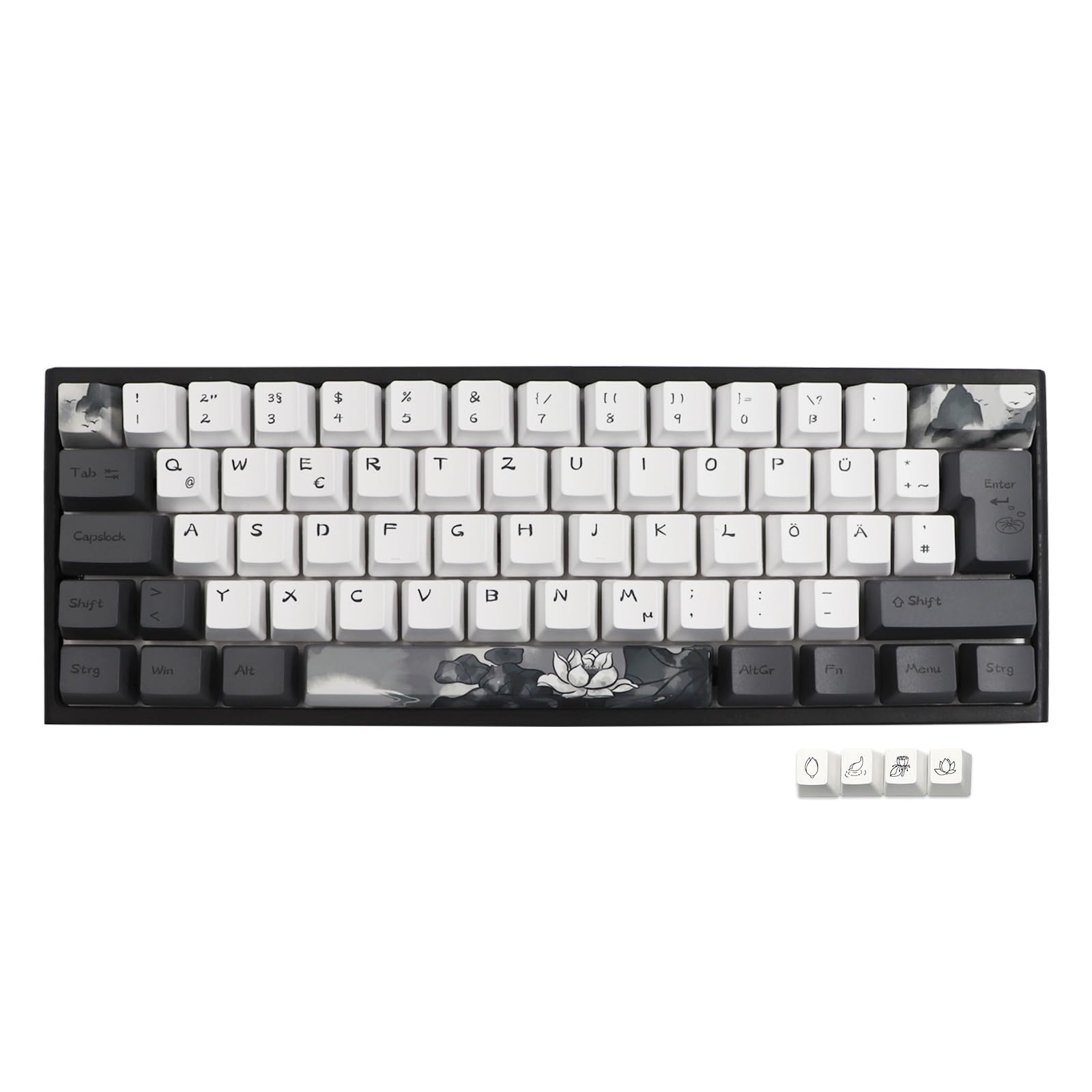 JSJT Tinte Lotus Tastenkappen 140 Tasten Deutsches Tastenkappen PBT OEM Profil Tastenkappe (nur Tastenkappe) für 61/68/84/87/96/108 Cherry MX Switches ANSI/ISO-Layout Mechanische Tastaturen