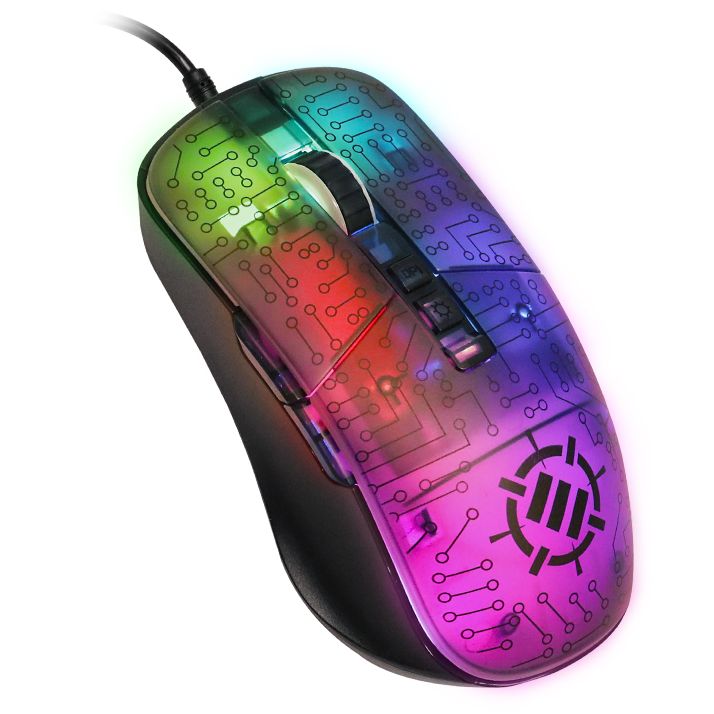 ENHANCE Voltaic 2 Gaming-Maus – PC-Maus mit 7 Programmierbaren Tasten, 7000 DPI, Ergonomische Maus mit Klarem Schaltkreisdesign – Software im Lieferumfang Enthalten
