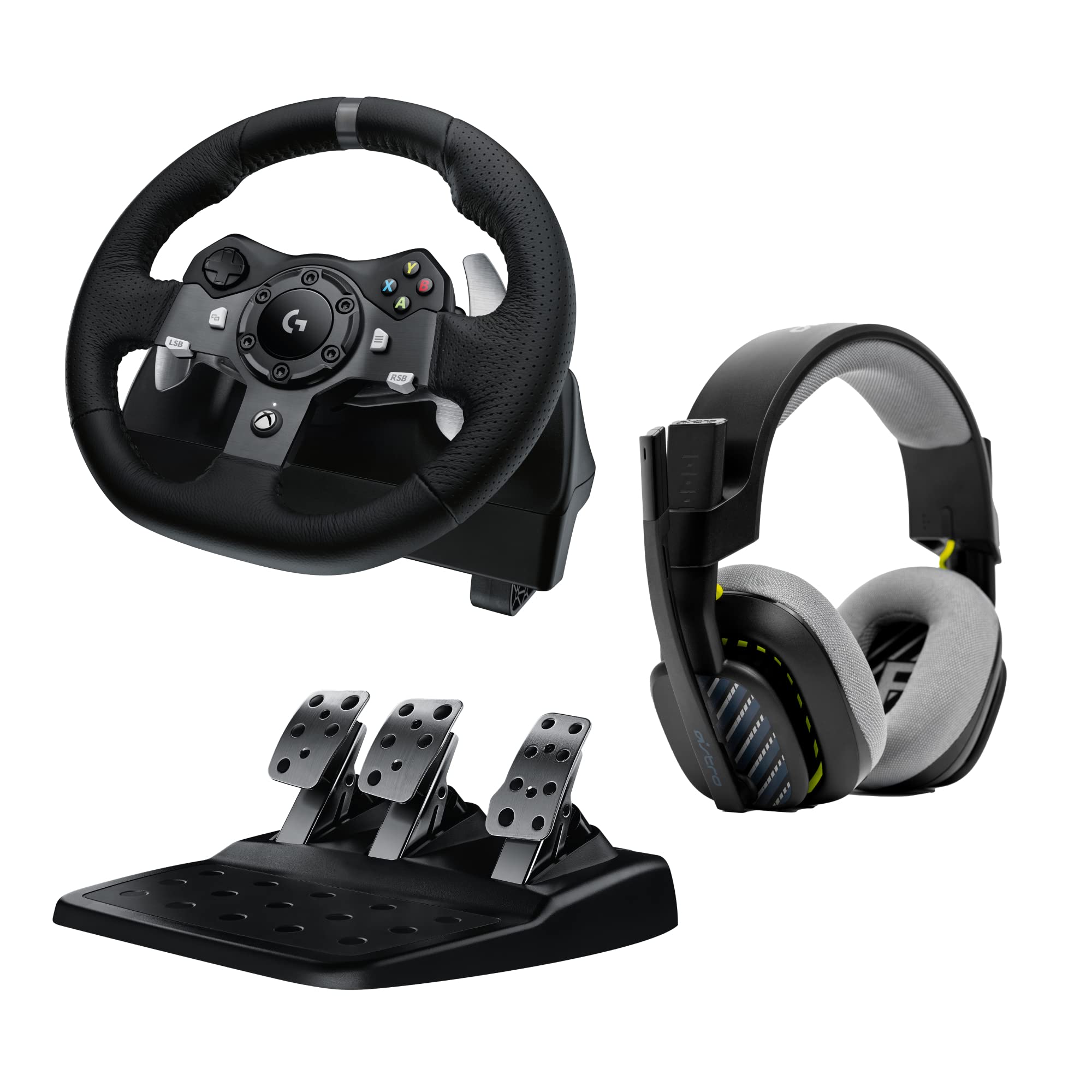 Logitech G G920 Driving Force Gaming Rennlenkrad, Zweimotoriges Force Feedback+A10 Gaming-Headset Gen 2 Kabelgebundenes Headsetfür Xbox Series XS, Xbox One, PC - Schwarz