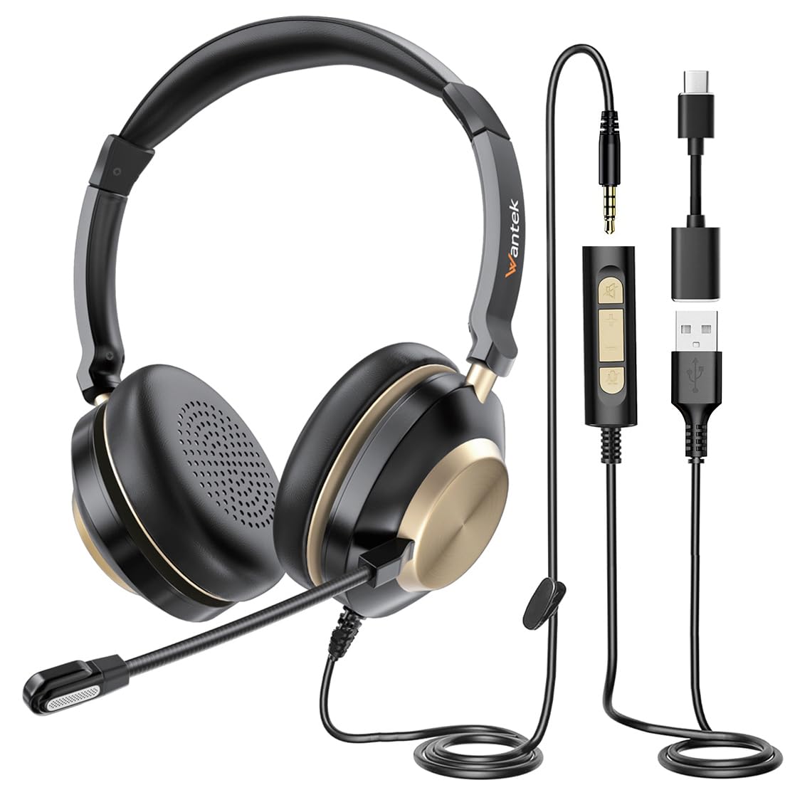 Wantek USB Headset mit Mikrofon für PC Laptop,Einstellbare Noise Cancelling Business Office Headsets