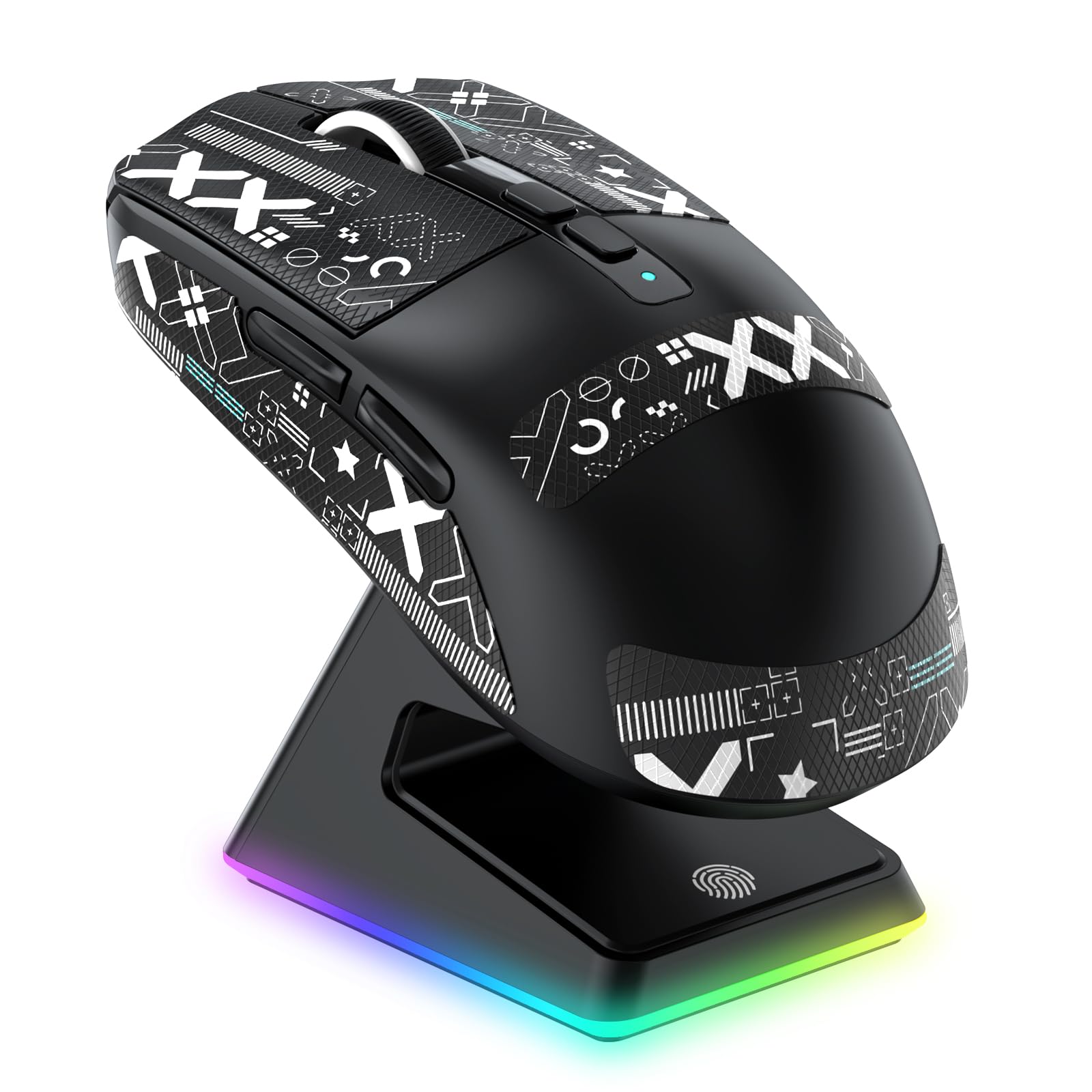 VGN Game Power Attack Shark X6 Superlight Kabellose Gaming-Maus mit RGB Ladestation, 49g Ultraleicht Mouse, PixArt PAW3395 Sensor, 26000DPI, 2.4G/BT/Kabelgebunden, Griptape-Set, G502, PC/Mac, Schwarz