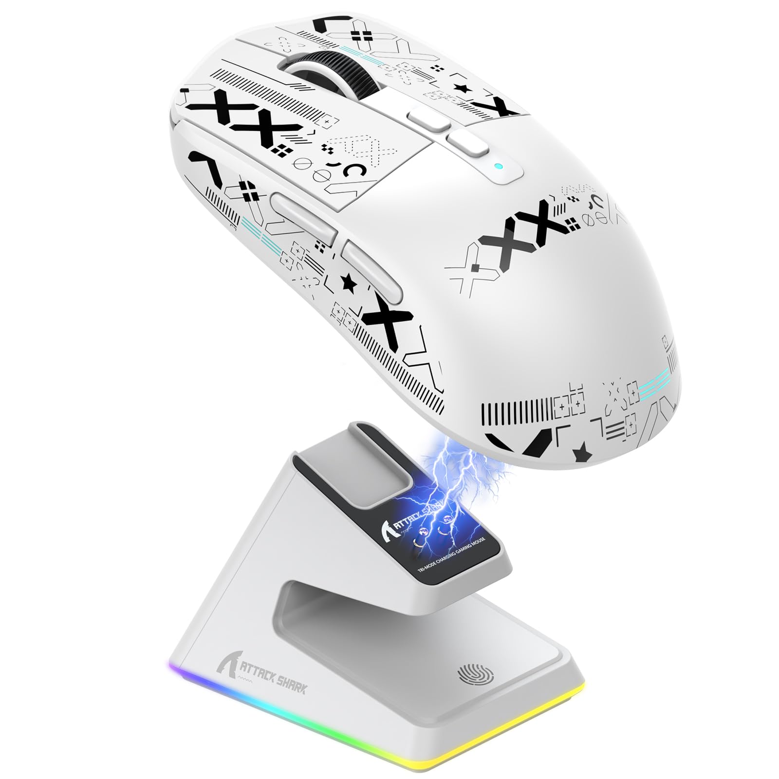 ATTACK SHARK X6 49g Superlight Maus mit magnetischer Ladestation, PixArt PAW3395 Gaming-Sensor, BT/2,4G kabellose/kabelgebundene Gaming-Maus mit Band, 26000 DPI, X3 Upgrade-Mäuse für Win11 (weiß)