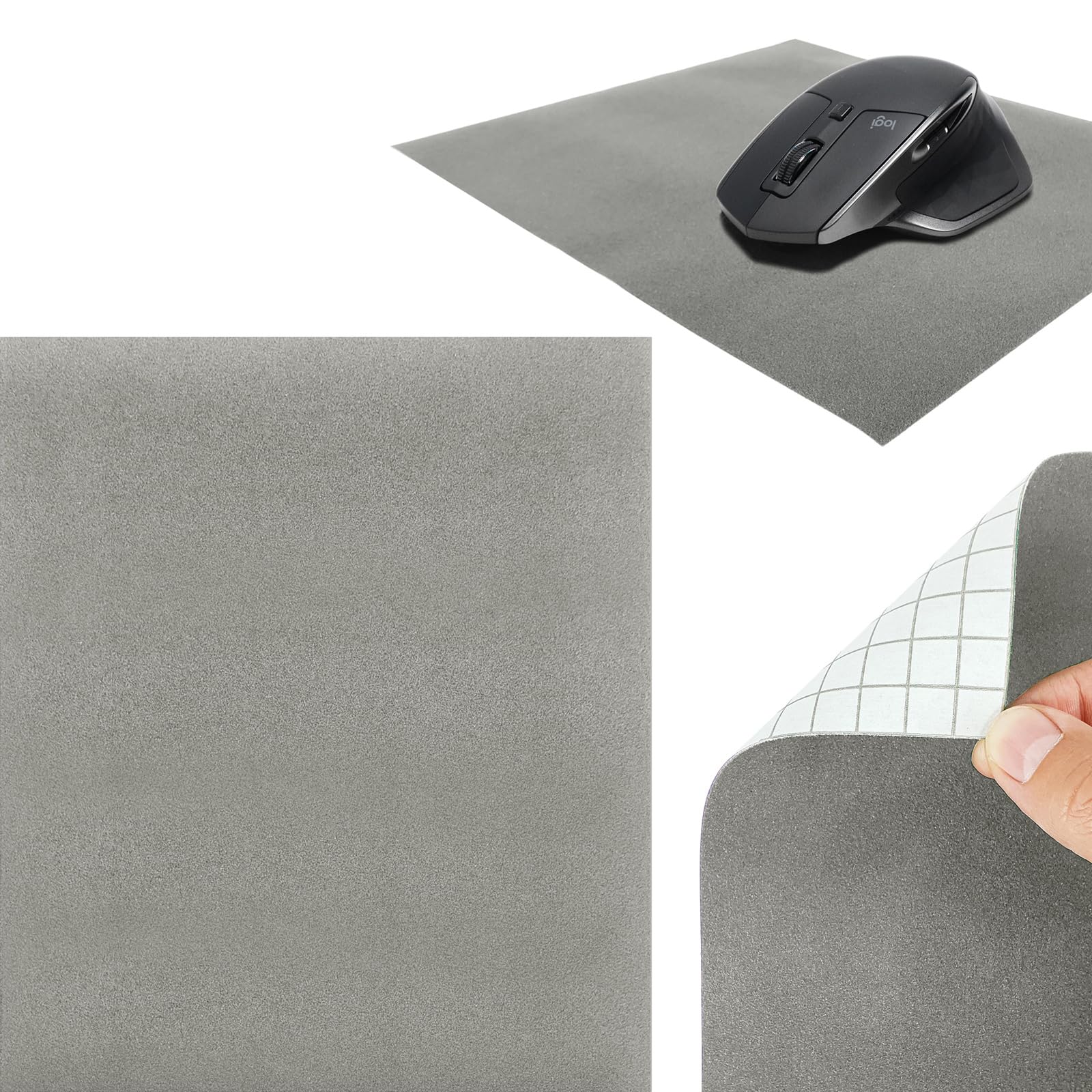 Selbstklebende Mausunterlage 22x19cm | Schreibtischunterlage aus Velours für Komfortables und präzises Arbeiten | Mauspad für Büro, Home Office und Gaming | rutschfeste Mausmatte | Velours Grau