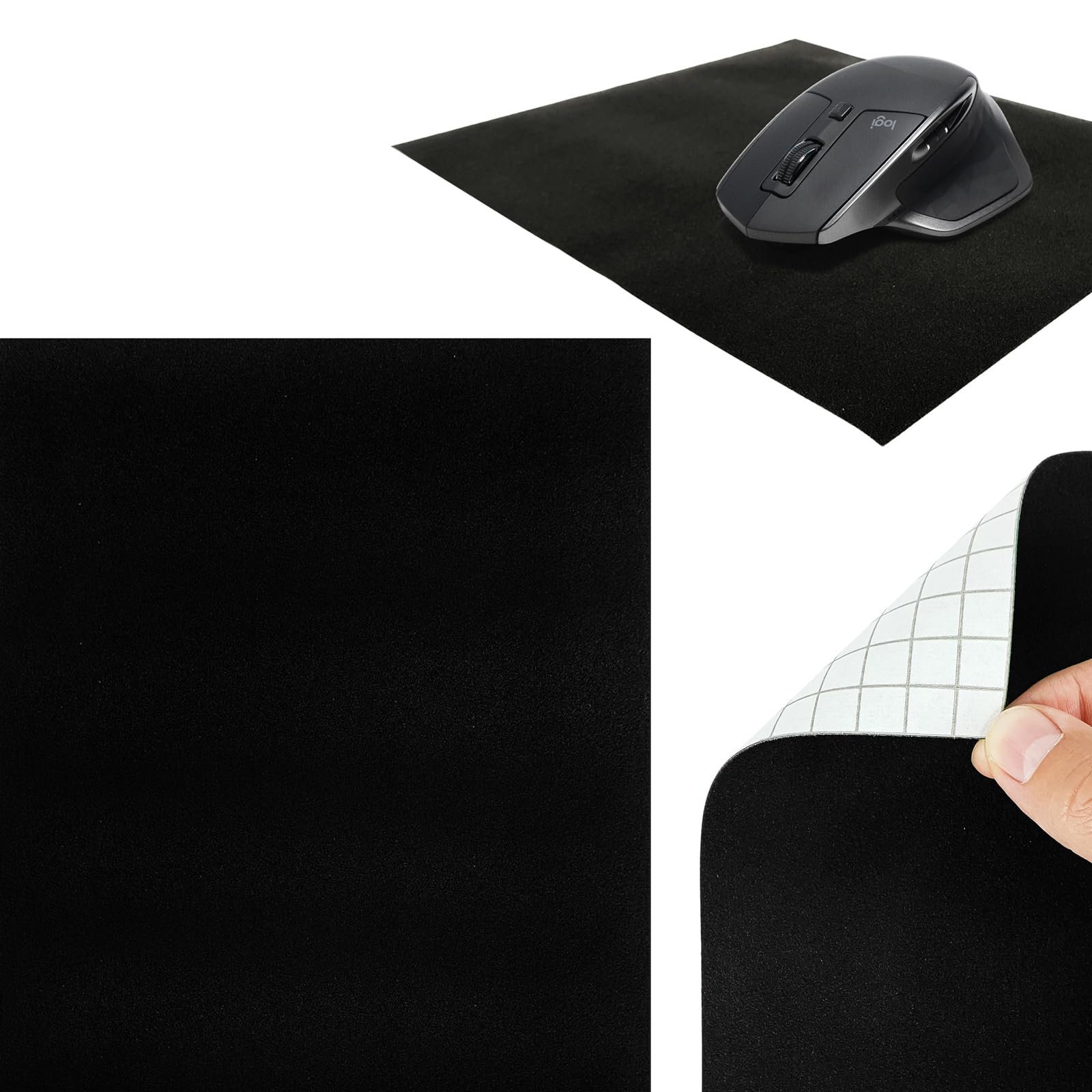 Selbstklebende Mausunterlage 22x19cm | Schreibtischunterlage aus Velours für Komfortables und präzises Arbeiten | Mauspad für Büro, Home Office und Gaming | rutschfeste Mausmatte | Velours Schwarz