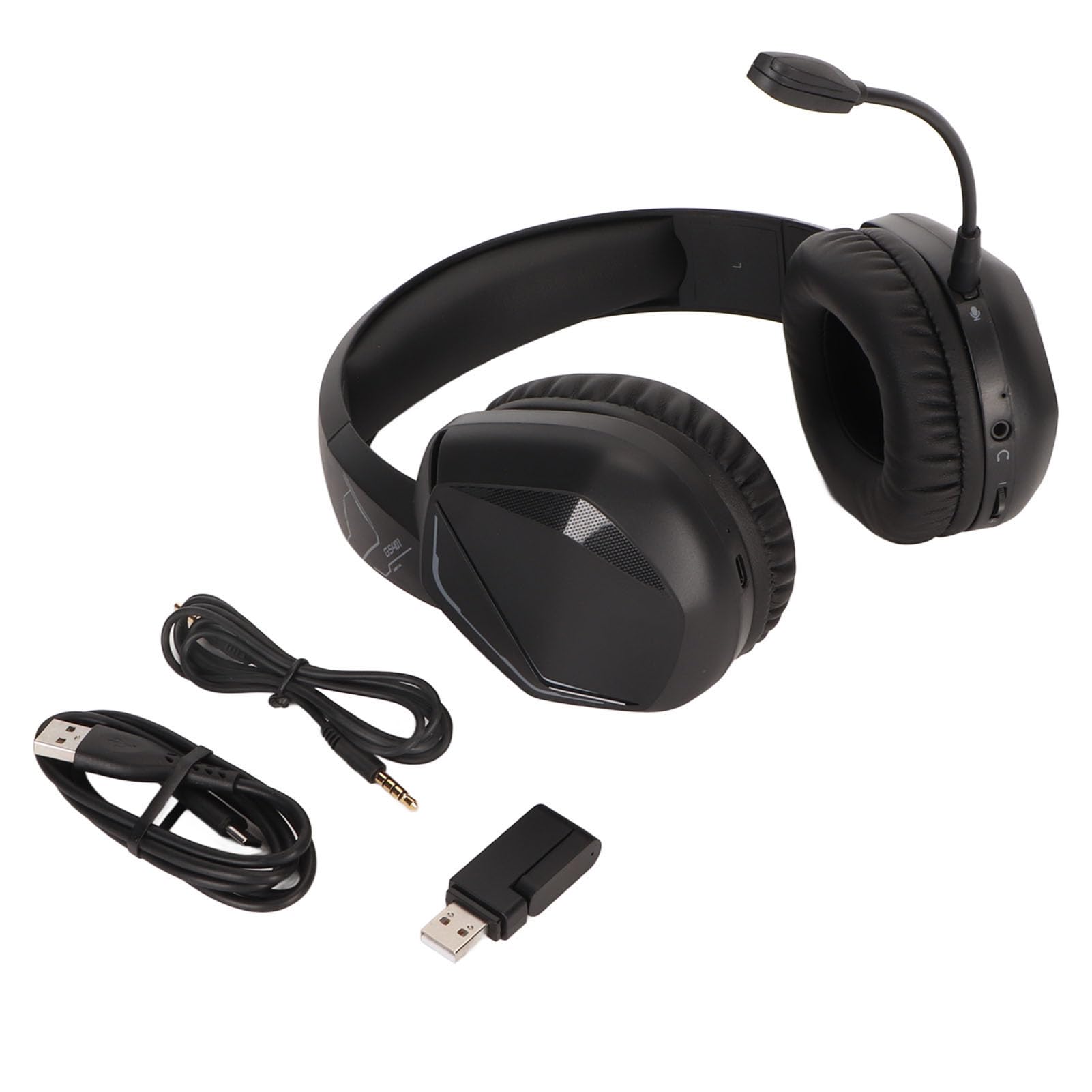 Cryfokt Kabelloses Gaming-Headset, Multifunktional, RGB, Kühle Beleuchtung, Geringe Latenz, Geräuschunterdrückung, Headset für Gaming-Enthusiasten, PU, Schwarz