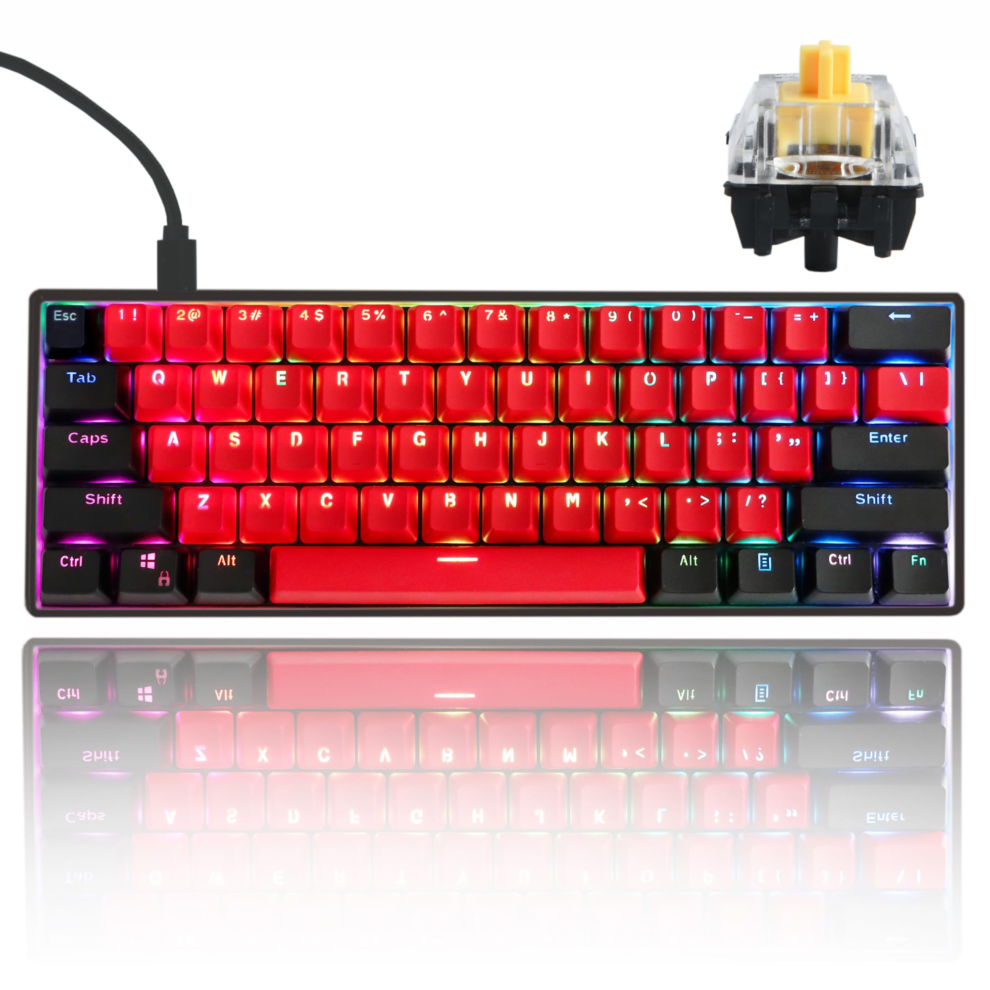 SOLIDEE 60% Wired mechanische Gaming-Tastatur,RGB Hintergrundbeleuchtung,Anti-Ghosting NKRO,programmierbare Makrotasten,61 Tasten Hot Swappable Tastatur für PS4(Gateron Optical Yellow,61 Milan)