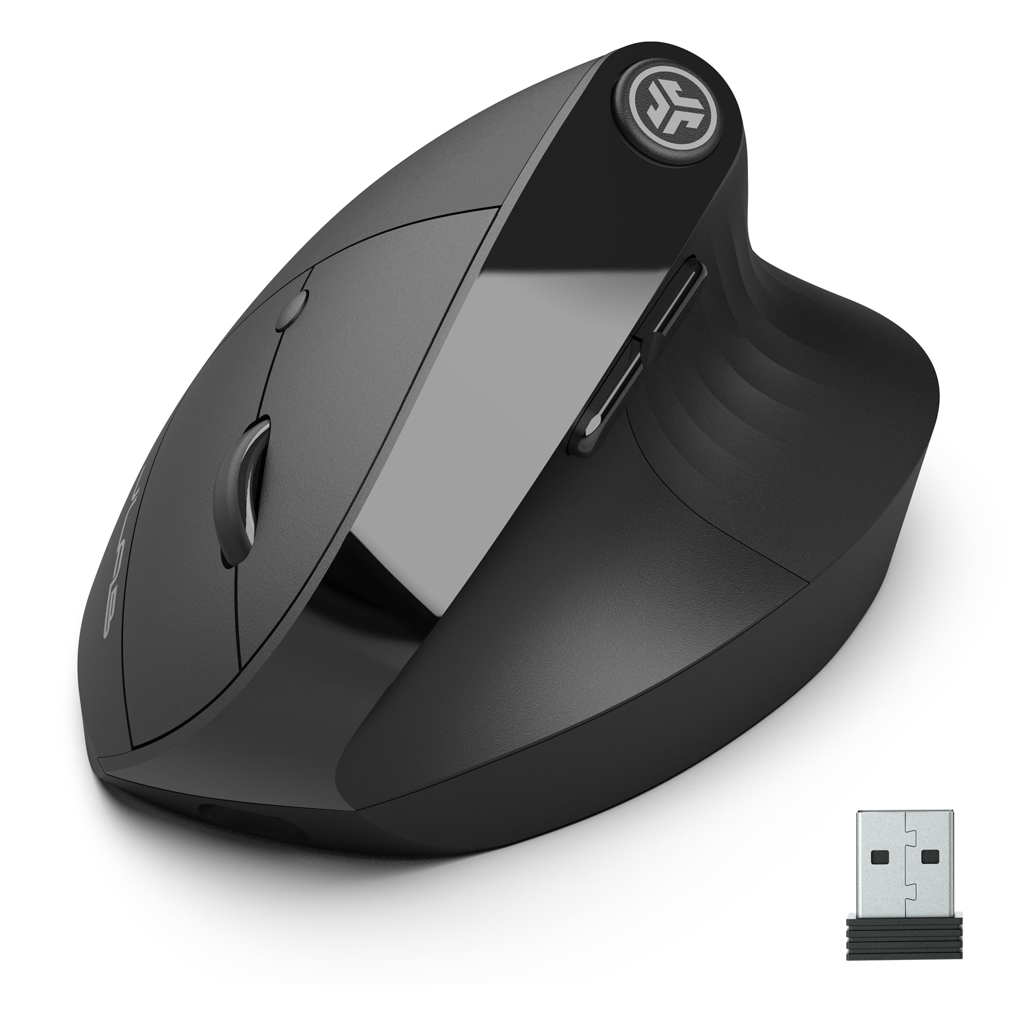 JLab JBuds Ergonomische Wireless Mouse, Verbindung über Bluetooth oder USB für mehrere Geräte, vertikale Maus kabellos, Silent Mouse, wiederaufladbare Funkmaus für Laptop, PC, Tablet, Windows/Mac