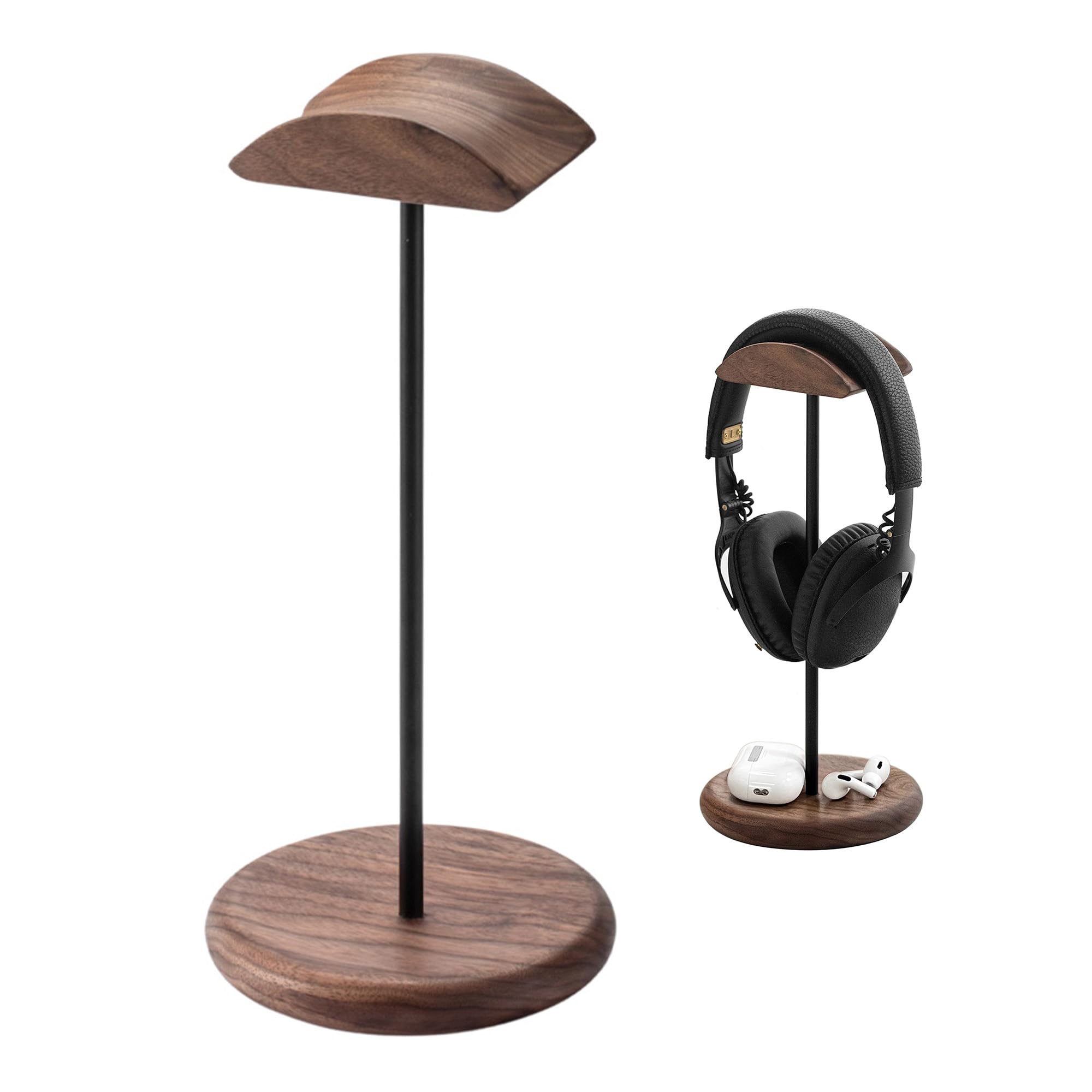 muso wood Headset Halterung Tisch Kopfhörer Ständer aus Walnussholz und Aluminium, stabiler Kopfhörerständer aus Holz, nachhaltiger Headset Ständer, Gaming Kopfhörer Halterung Halter